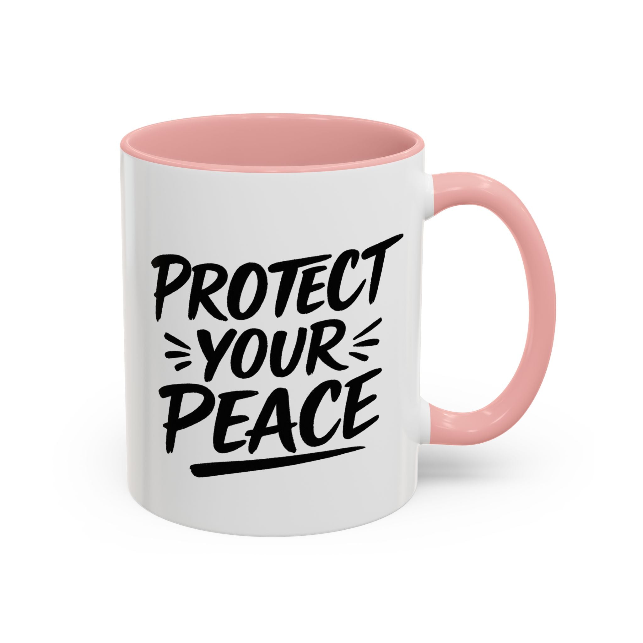 Protect Your Peace Accent Coffee Mug — Inspirational Black & White Ceramic