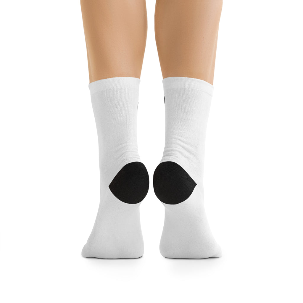 Custom Printed Recycled Poly Socks graphic design protect your peace.
