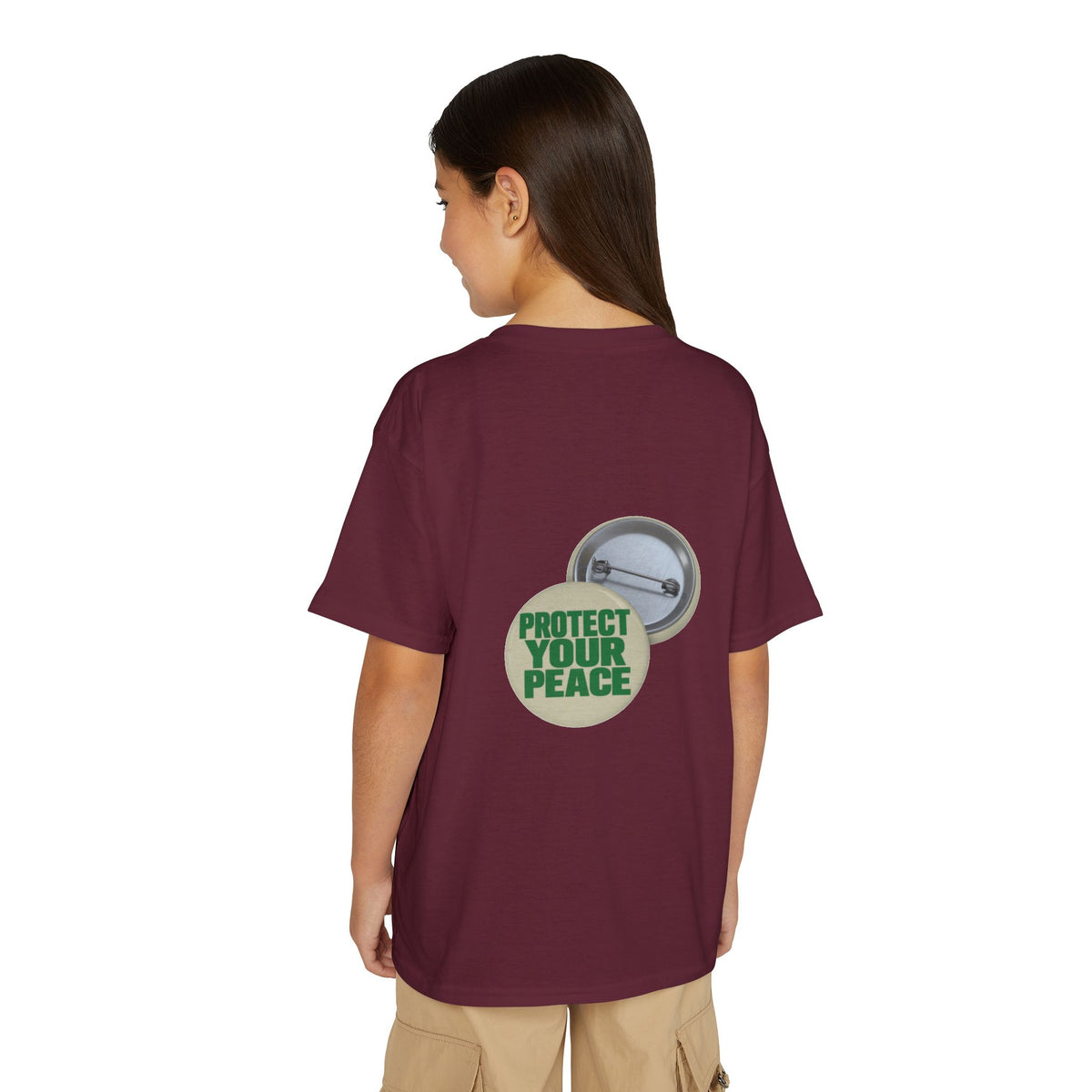 Youth T-Shirt — "Protect Your Peace" Button Graphic