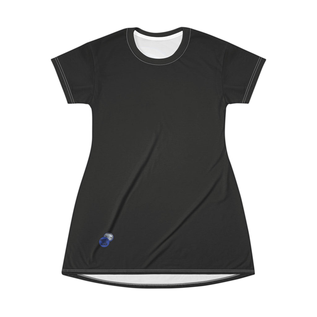 Protect Your Peace Button T‑Shirt Dress — Relaxed AOP Graphic Dress