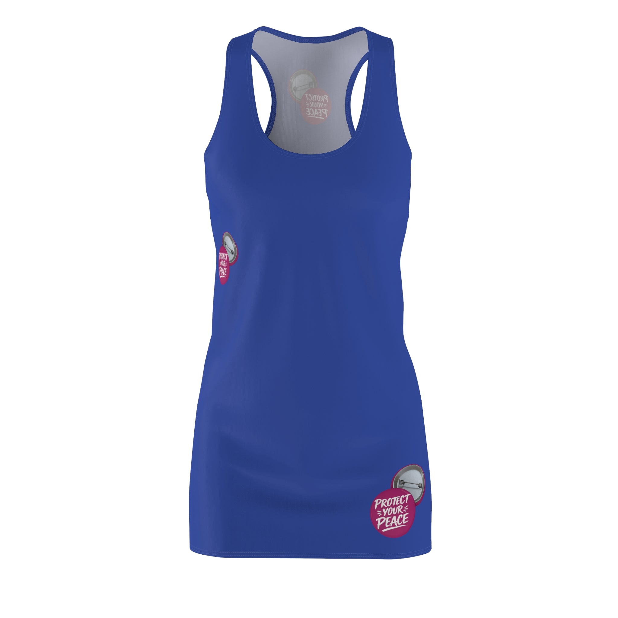 Racerback Dress — Blue Women's Cut & Sew Dress with 'Protect Your Peace' Badge