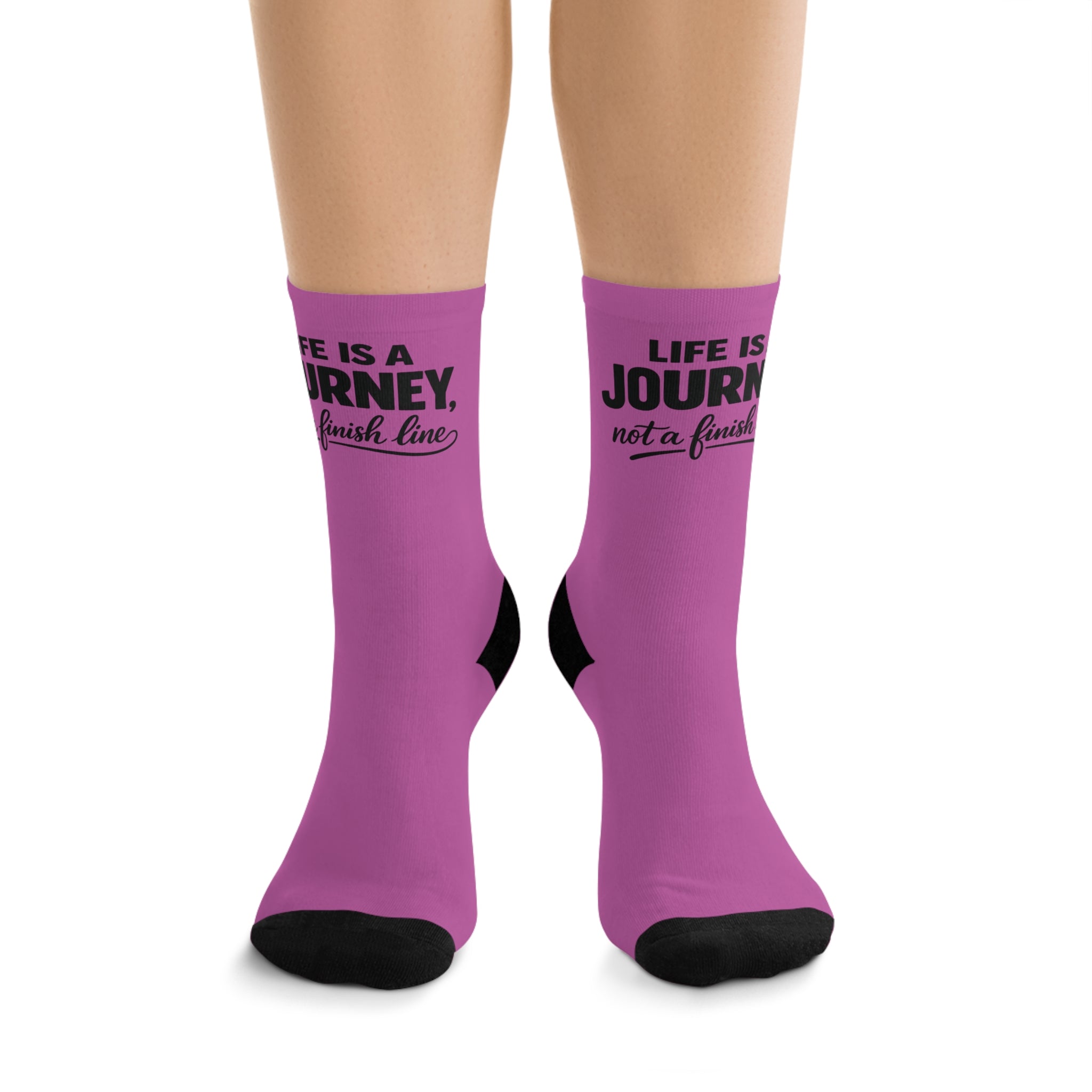 Purple Motivational Crew Socks2 — "Life Is a Journey, Not a Finish Line" Recycled-Poly