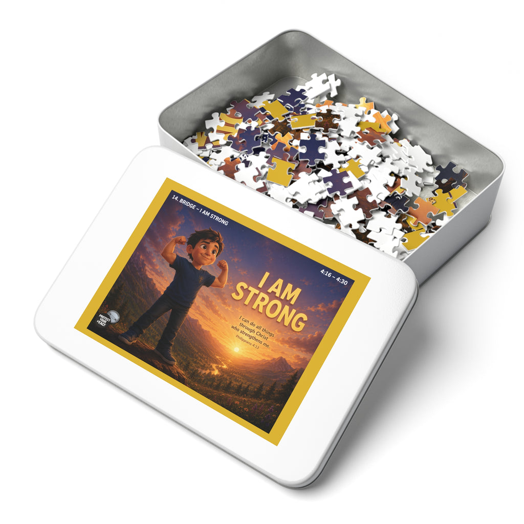 I Am Strong Faith Kid Puzzle — 252-Piece Inspirational Jigsaw with Tin