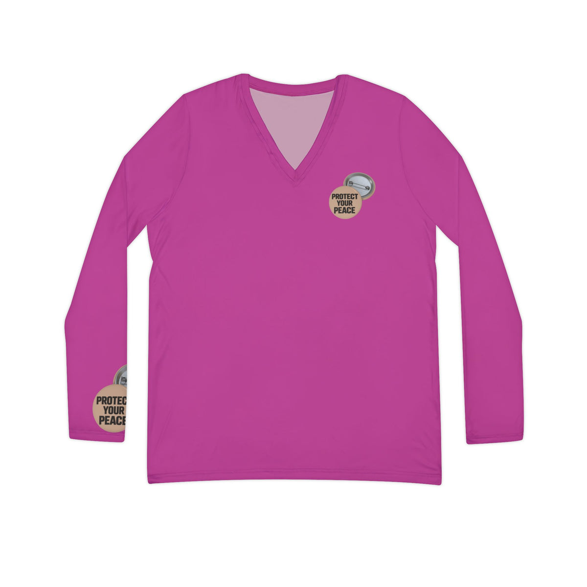 Women's Pink Long Sleeve V-Neck Shirt – Protect Your Peace Graphic Design