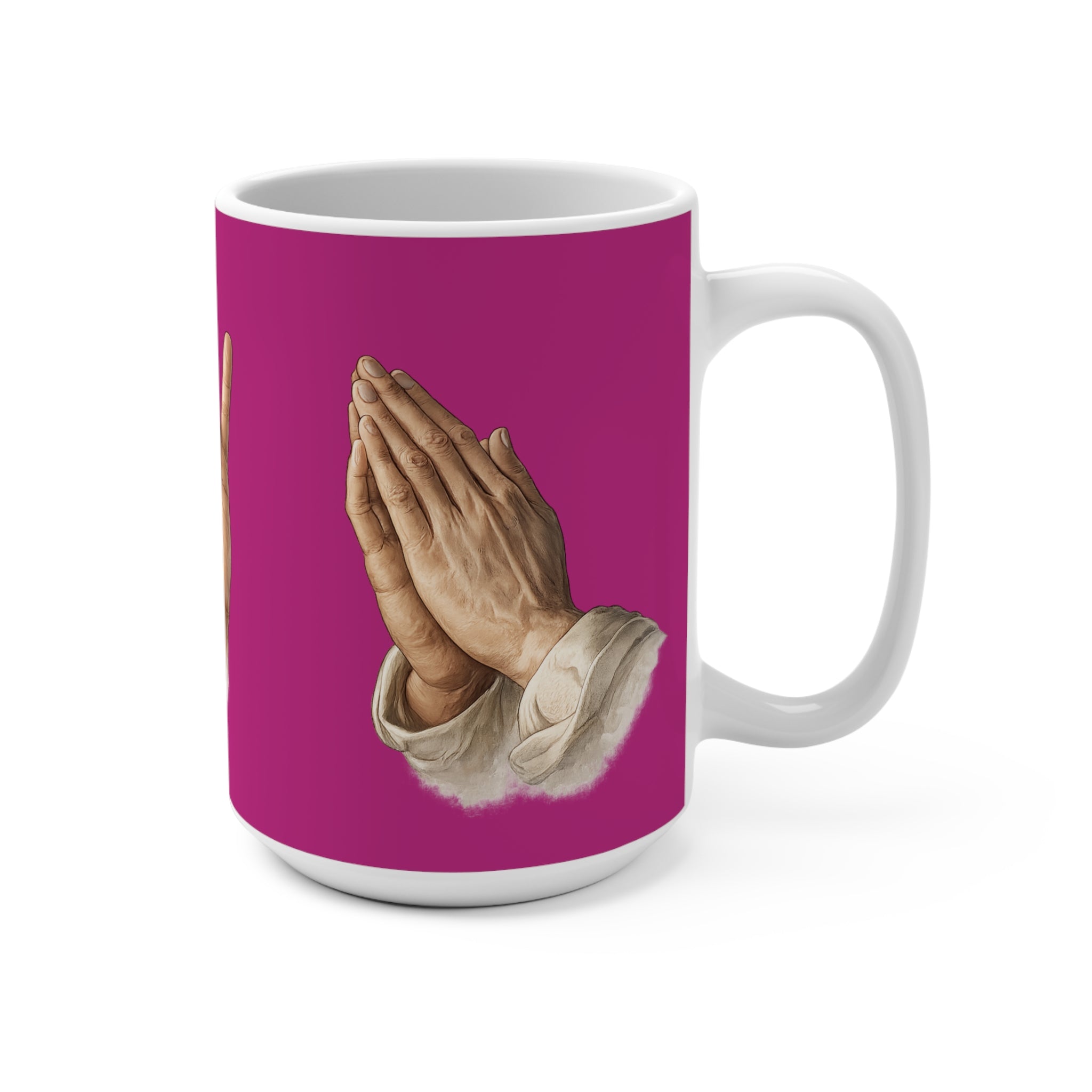 15oz Mug — Pink Prayer & Love Hand Illustration Coffee Cup