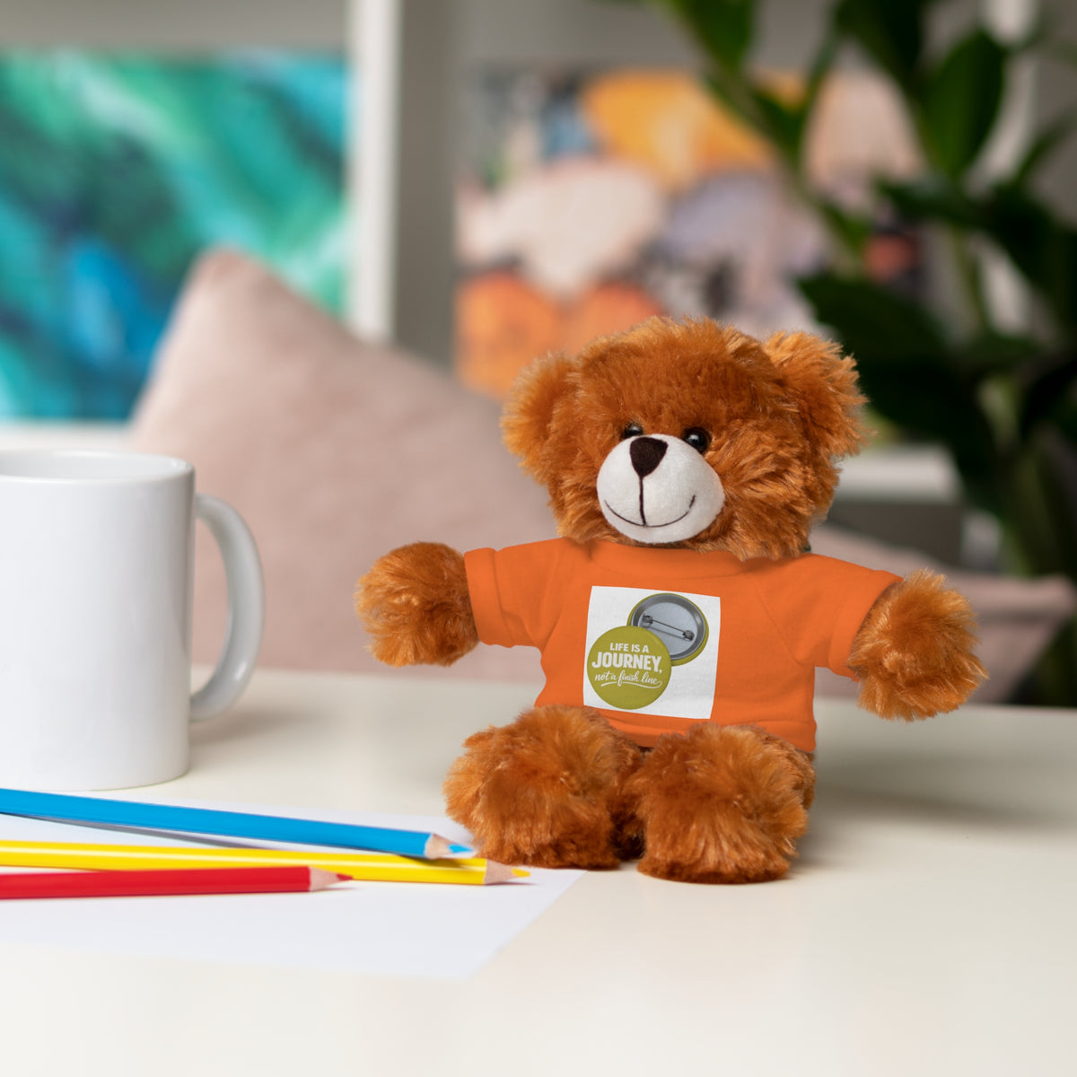 Cute Brown Teddy Bear with 'Life Is a Journey not a finish line.' Tee — Plush Gift for Kids & Travelers