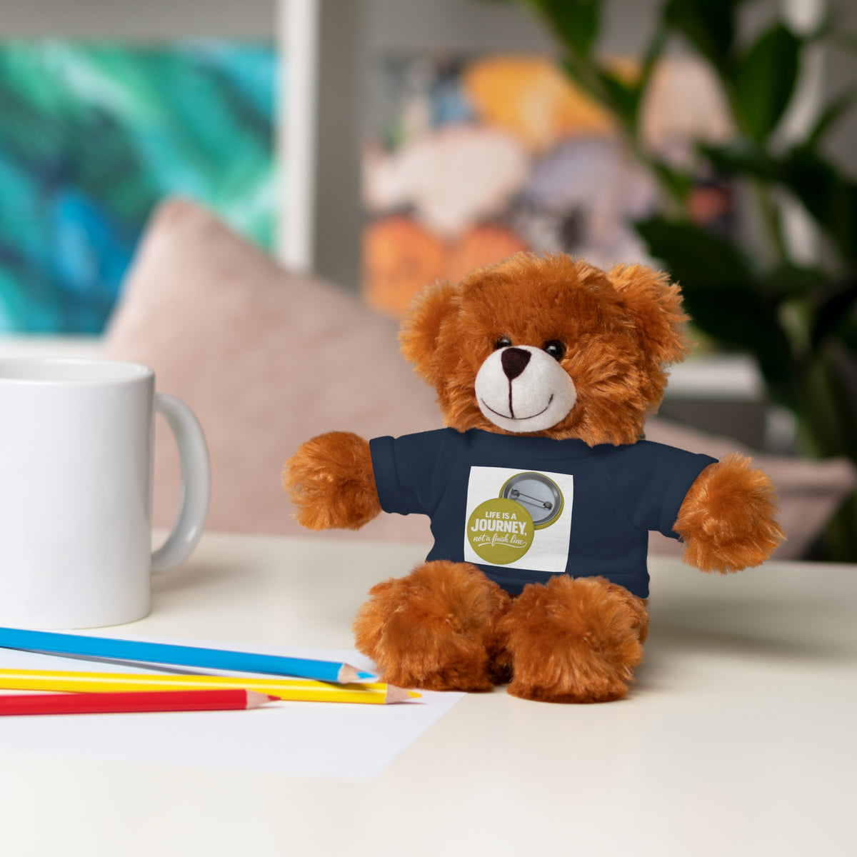 Cute Brown Teddy Bear with 'Life Is a Journey not a finish line.' Tee — Plush Gift for Kids & Travelers