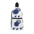 Protect Your Peace Sling Bag – White Crossbody Pack with Blue ‘Protect Your Peace’ Button Design