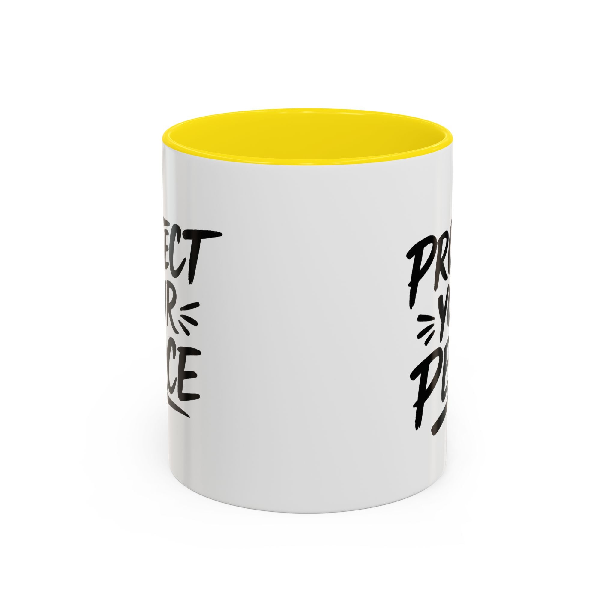 Protect Your Peace Accent Coffee Mug — Inspirational Black & White Ceramic