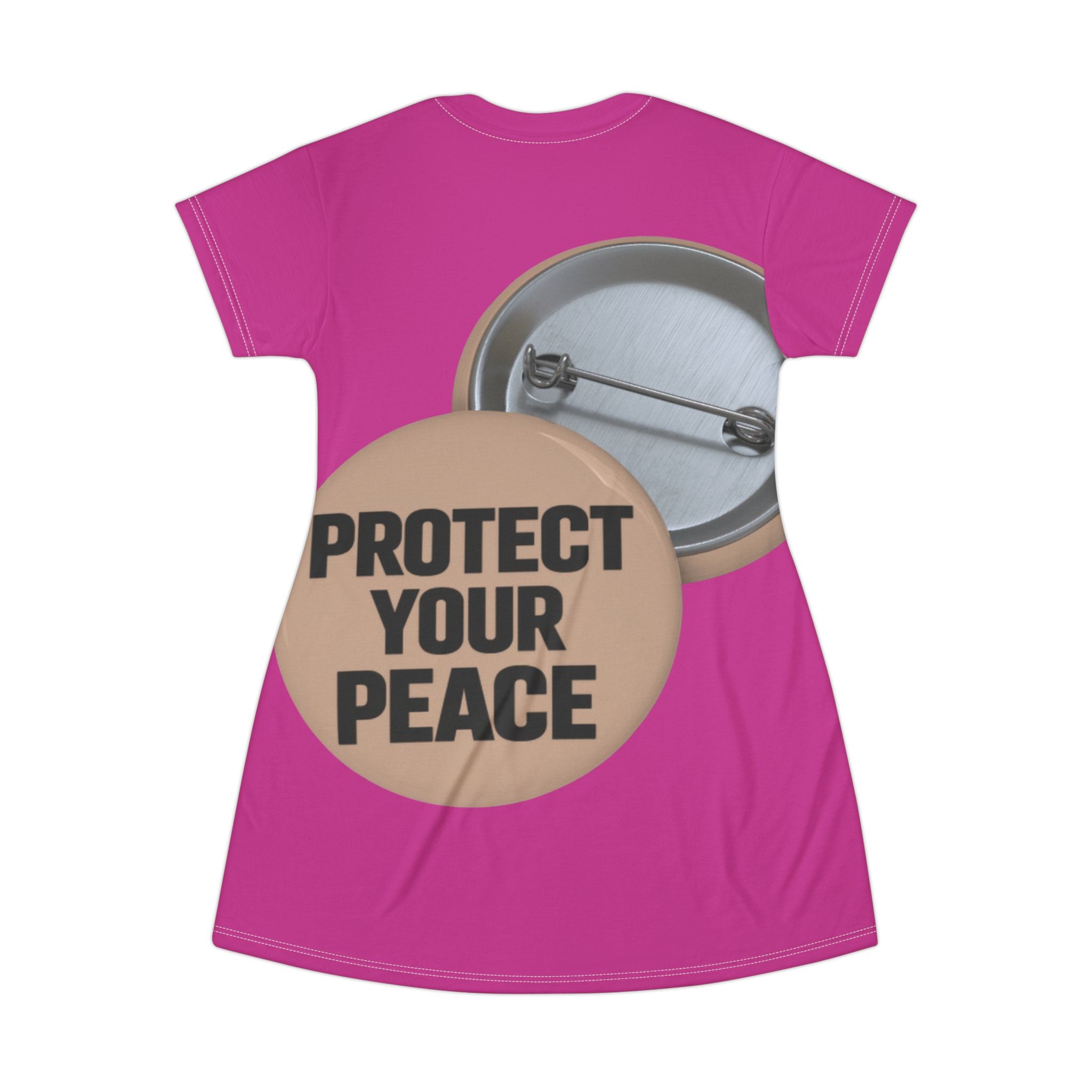 Protect Your Peace T-Shirt Dress — Bold Pink AOP Graphic Dress