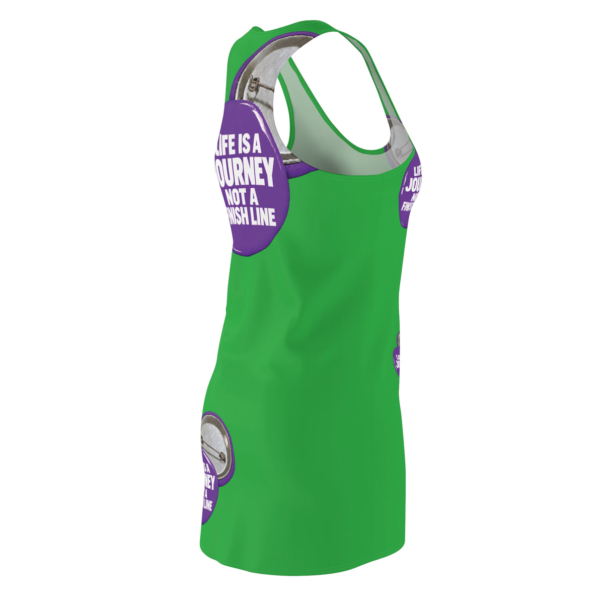 Racerback Dress — 'Life Is a Journey Not a Finish Line' Motivational Button Print