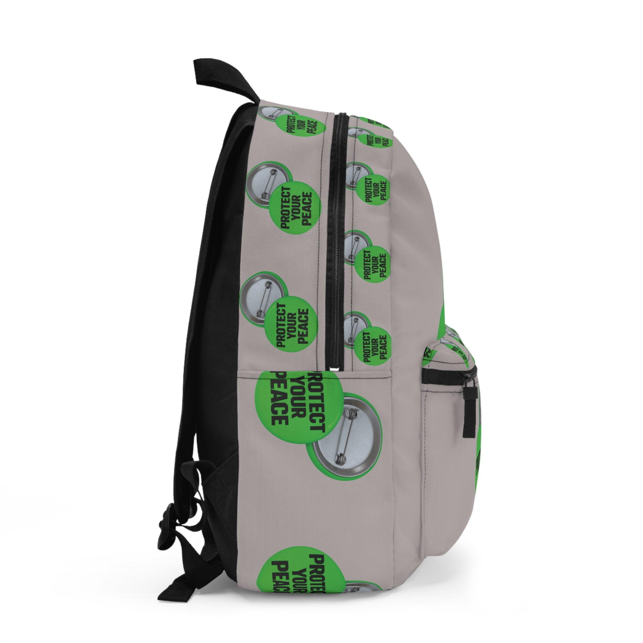 Protect Your Peace Backpack — Green Button Pattern Daypack