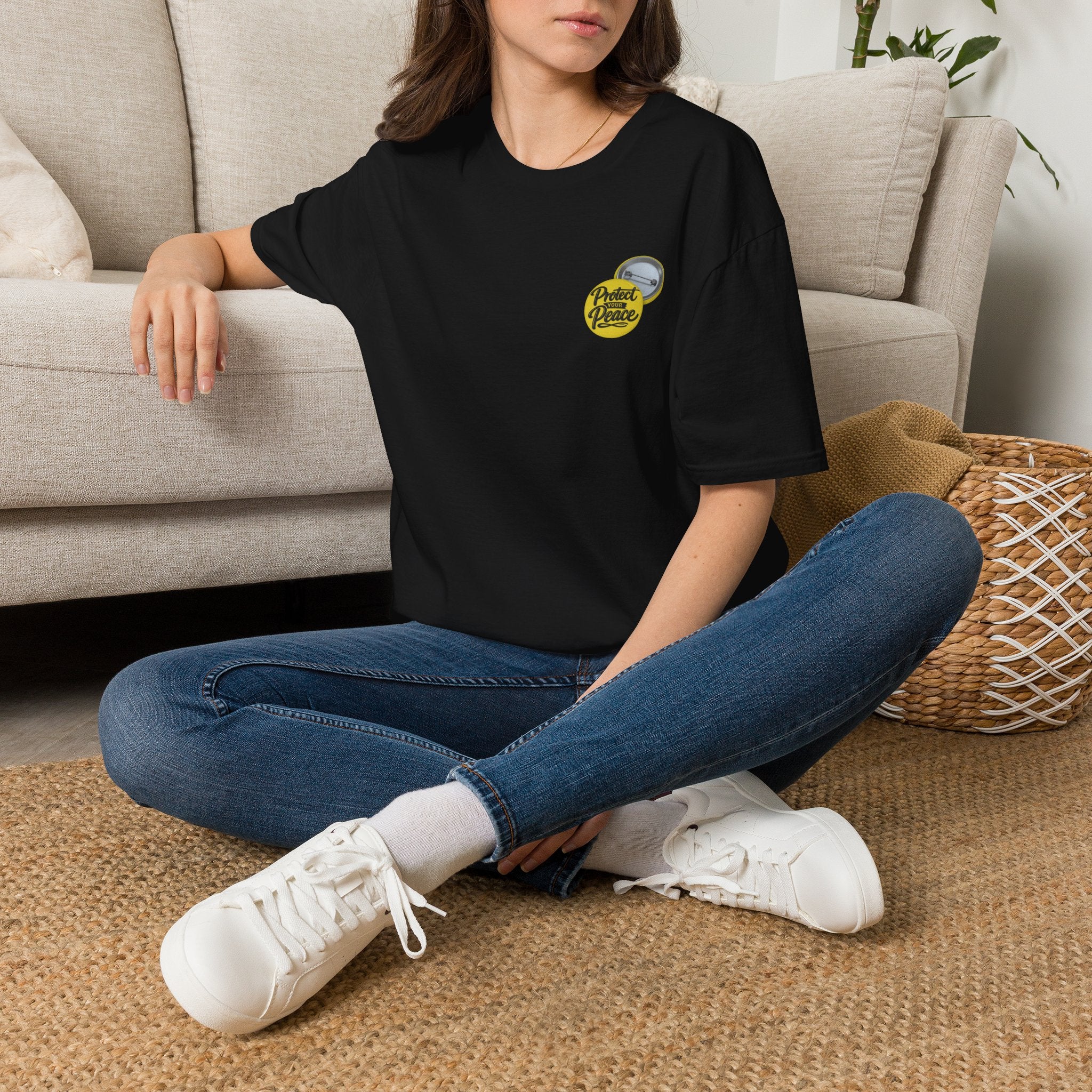 T-Shirt — 'Protect the Peace' Yellow Badge Casual Tee