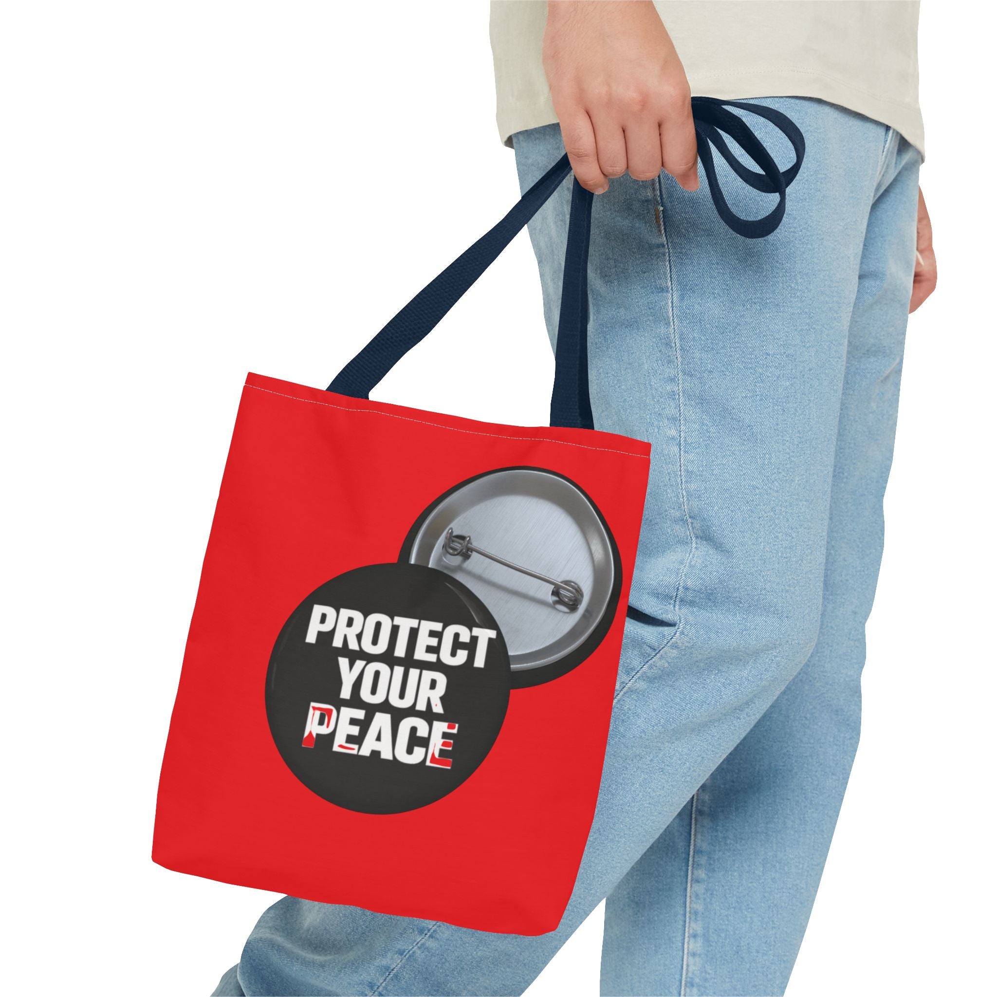 Tote Bag — "Protect Your Peace" Button Design All-Over Print Tote