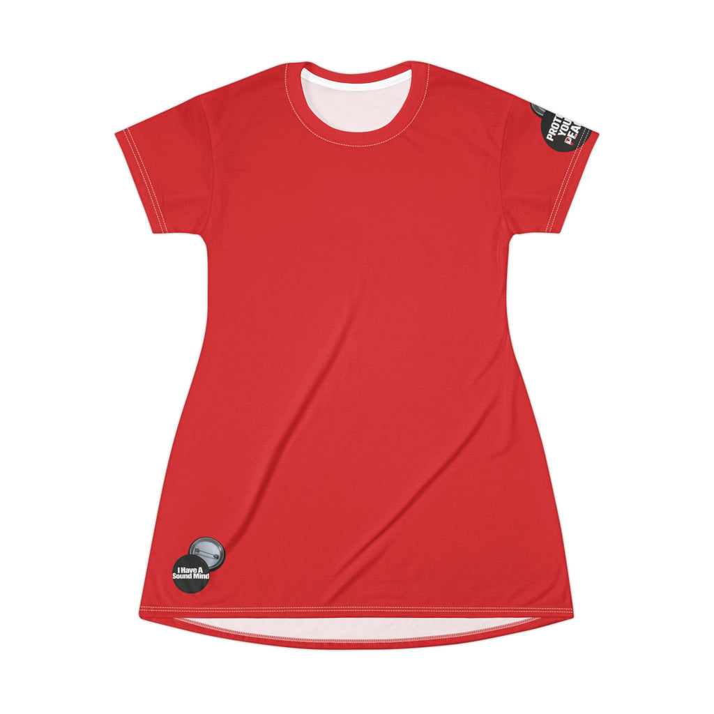 Red T-Shirt Dress graphic design I have a sound mind right bottom, and graphic design sleeve protect your peace.