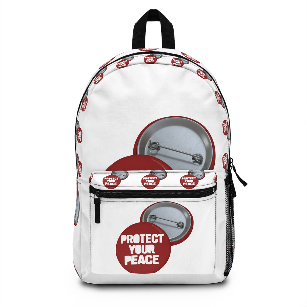Protect Your Peace Backpack - Red Button Motif School & Travel Bag