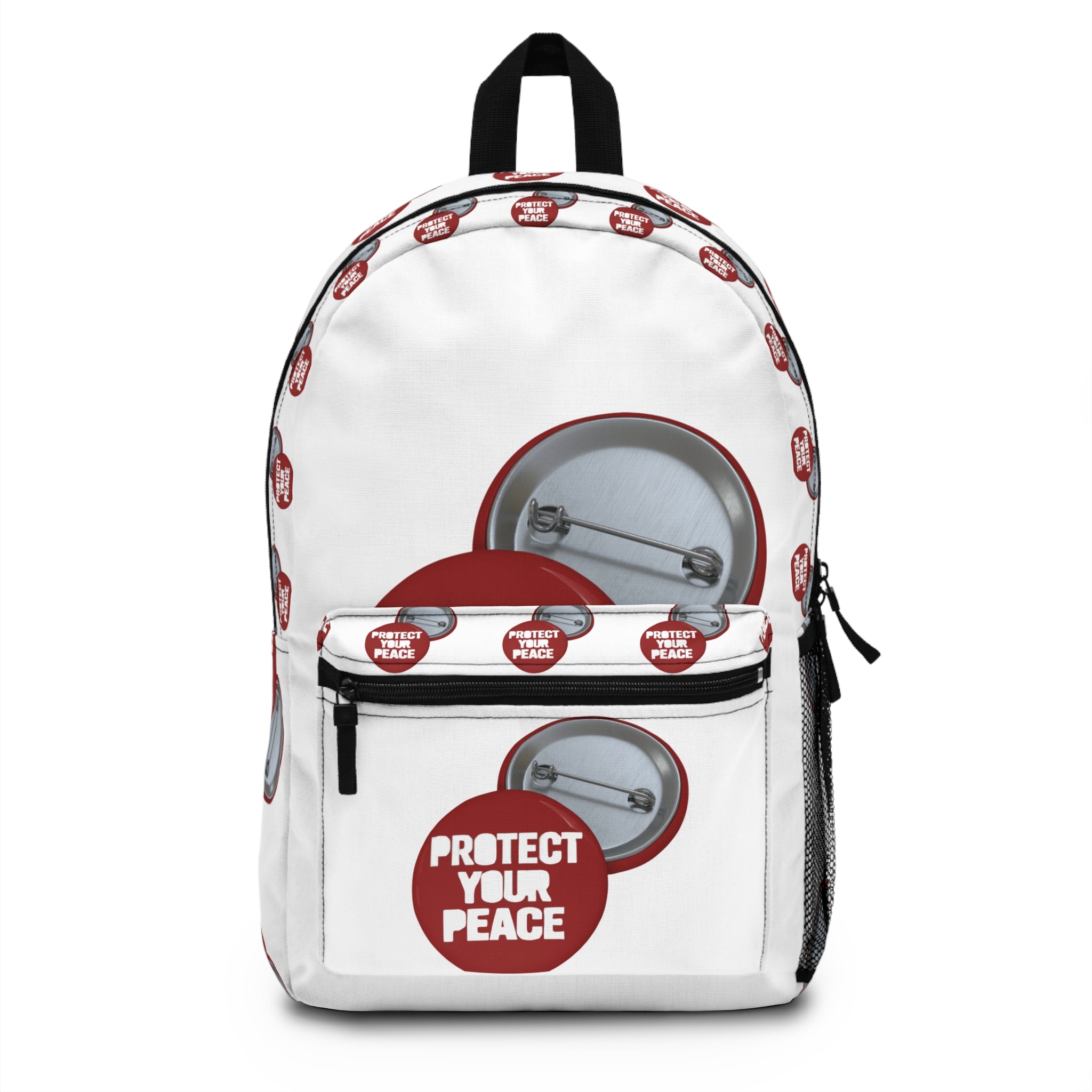 Protect Your Peace Backpack - Red Button Motif School & Travel Bag