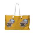Protect Your Peace Weekender Bag — Yellow Travel Tote with Button Badge Print