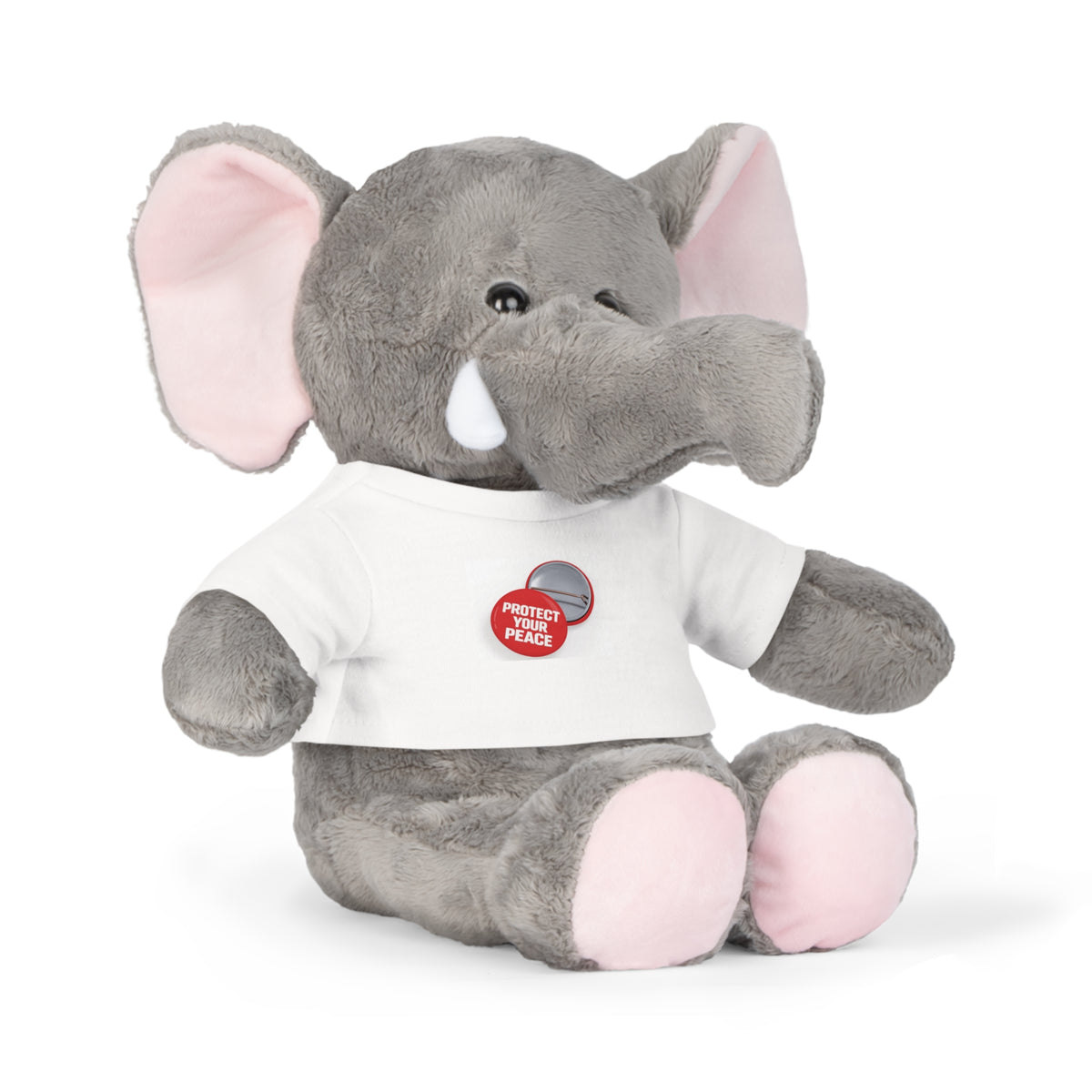 Teddy Bear Plush with “Protect Peace” Button Tee