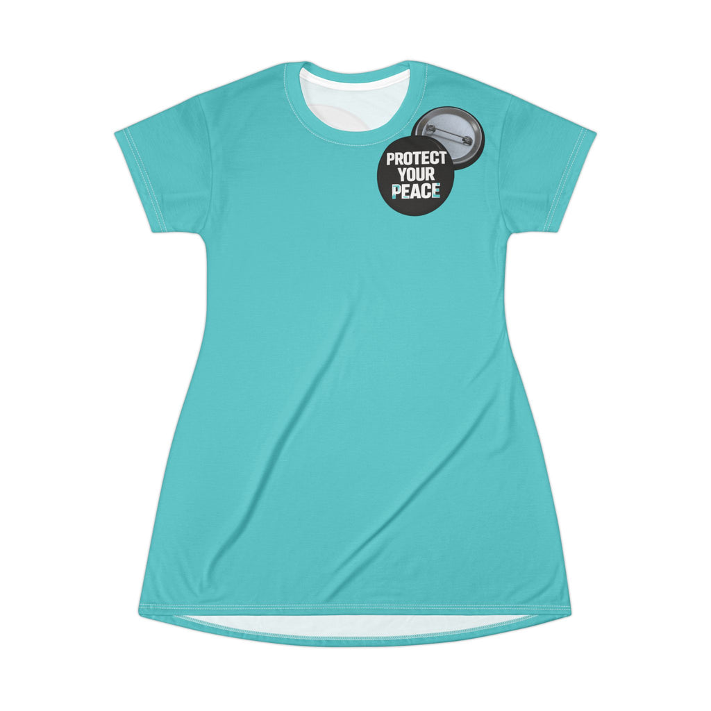 Protect Your Peace T-Shirt Dress — Empowering Button Graphic AOP