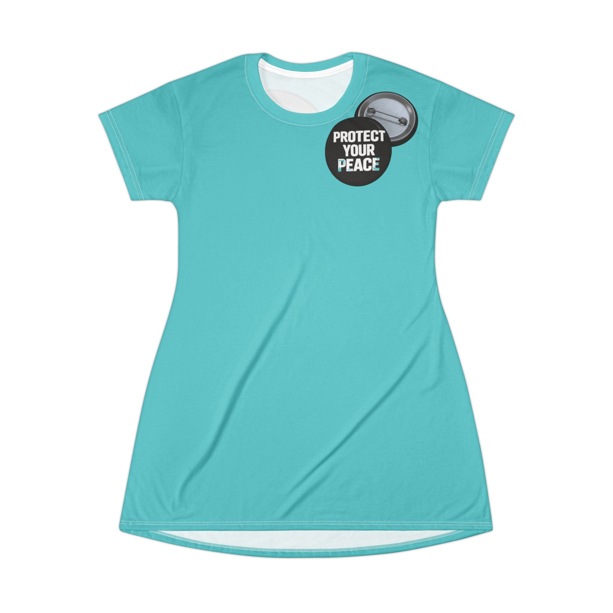 Protect Your Peace T-Shirt Dress — Empowering Button Graphic AOP