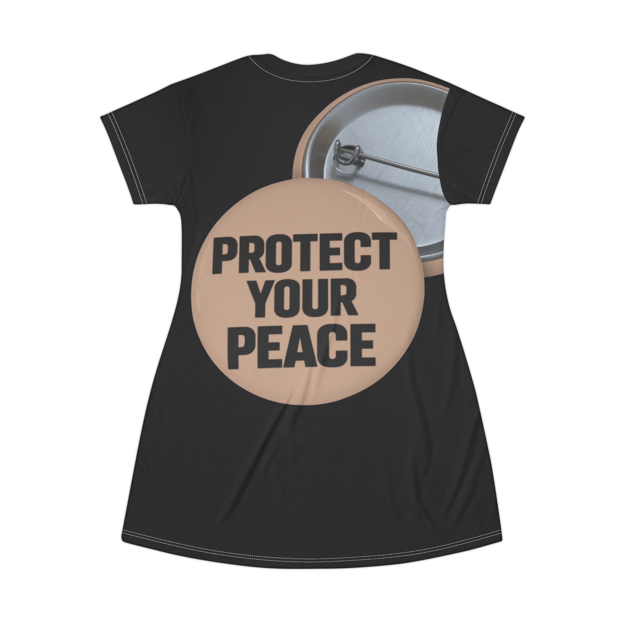 Protect Your Peace T‑Shirt Dress — Graphic Button Badge Design