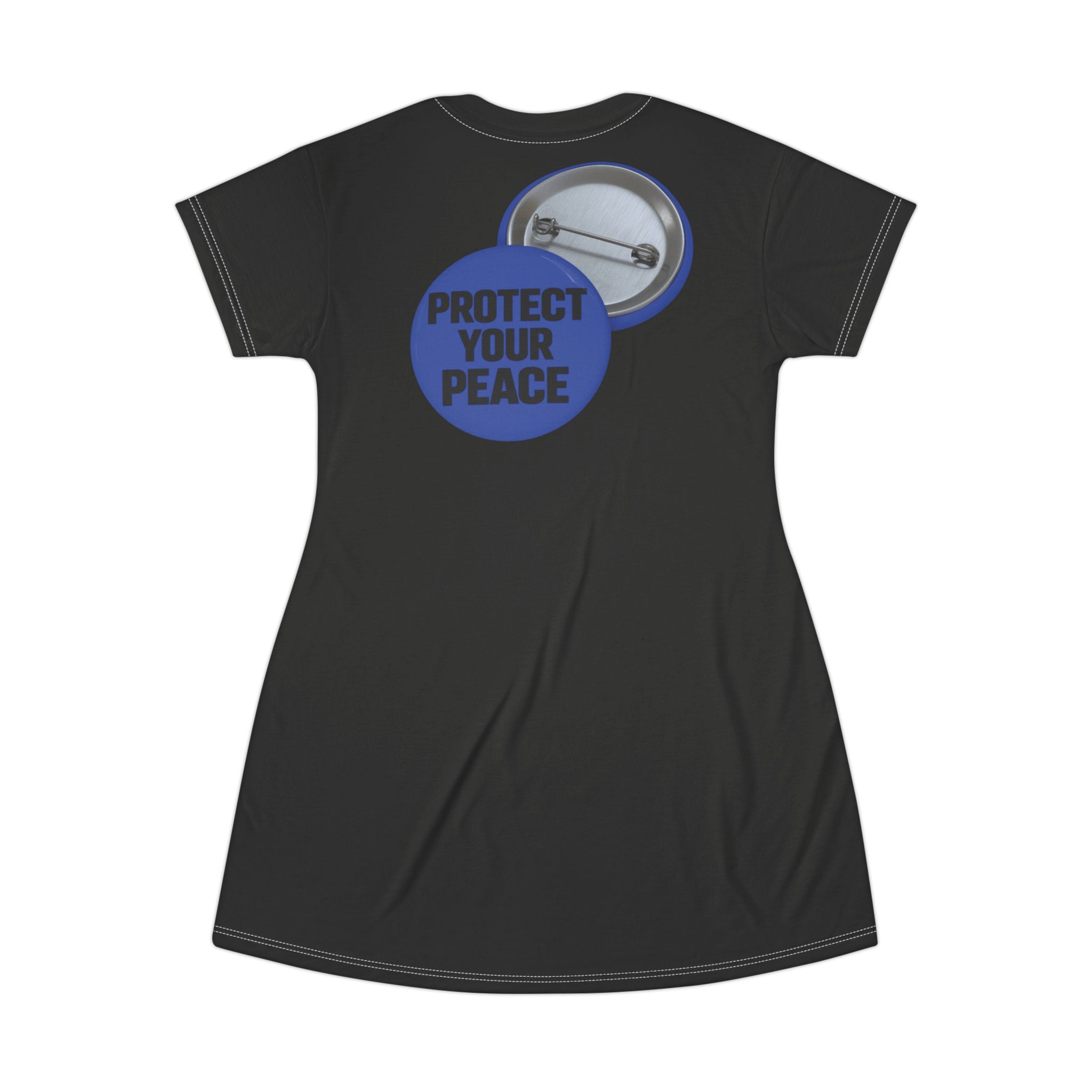 Protect Your Peace Button T‑Shirt Dress — Relaxed AOP Graphic Dress