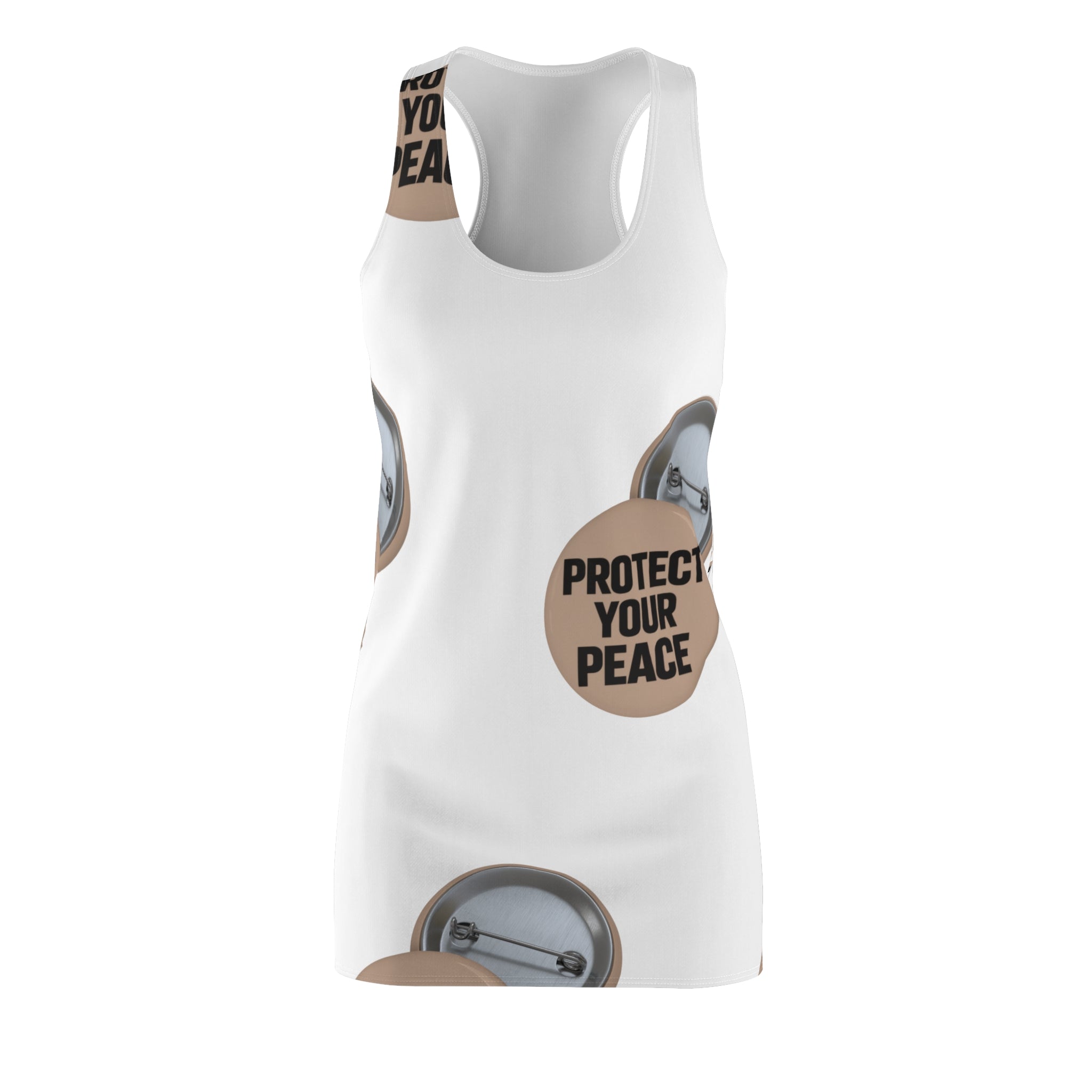 Racerback Dress — "Protect Your Peace" Button Print All-Over
