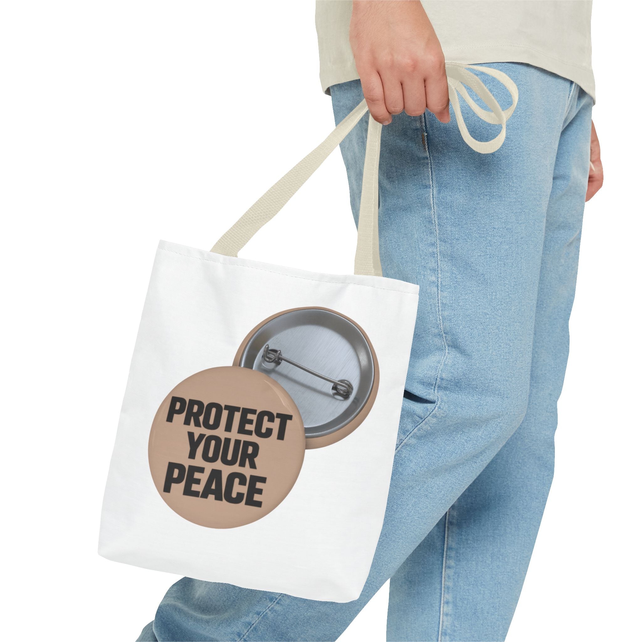 Protect Your Peace Button Tote Bag – Inspirational Everyday Carry