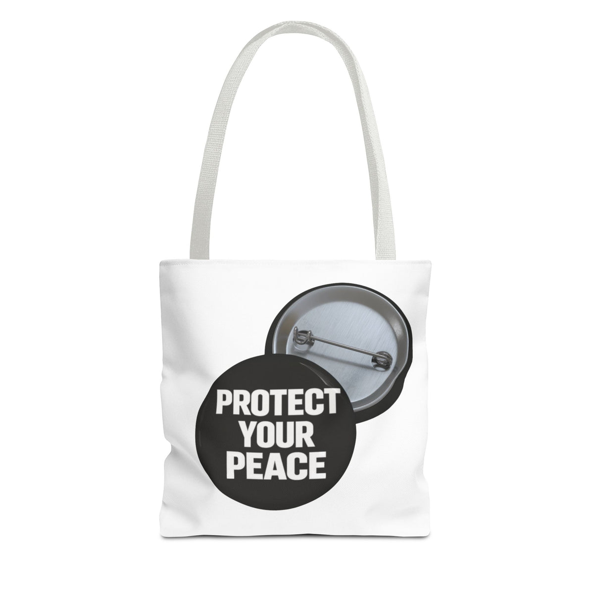 Tote — "Protect Your Peace" Button Design Cotton Tote Bag