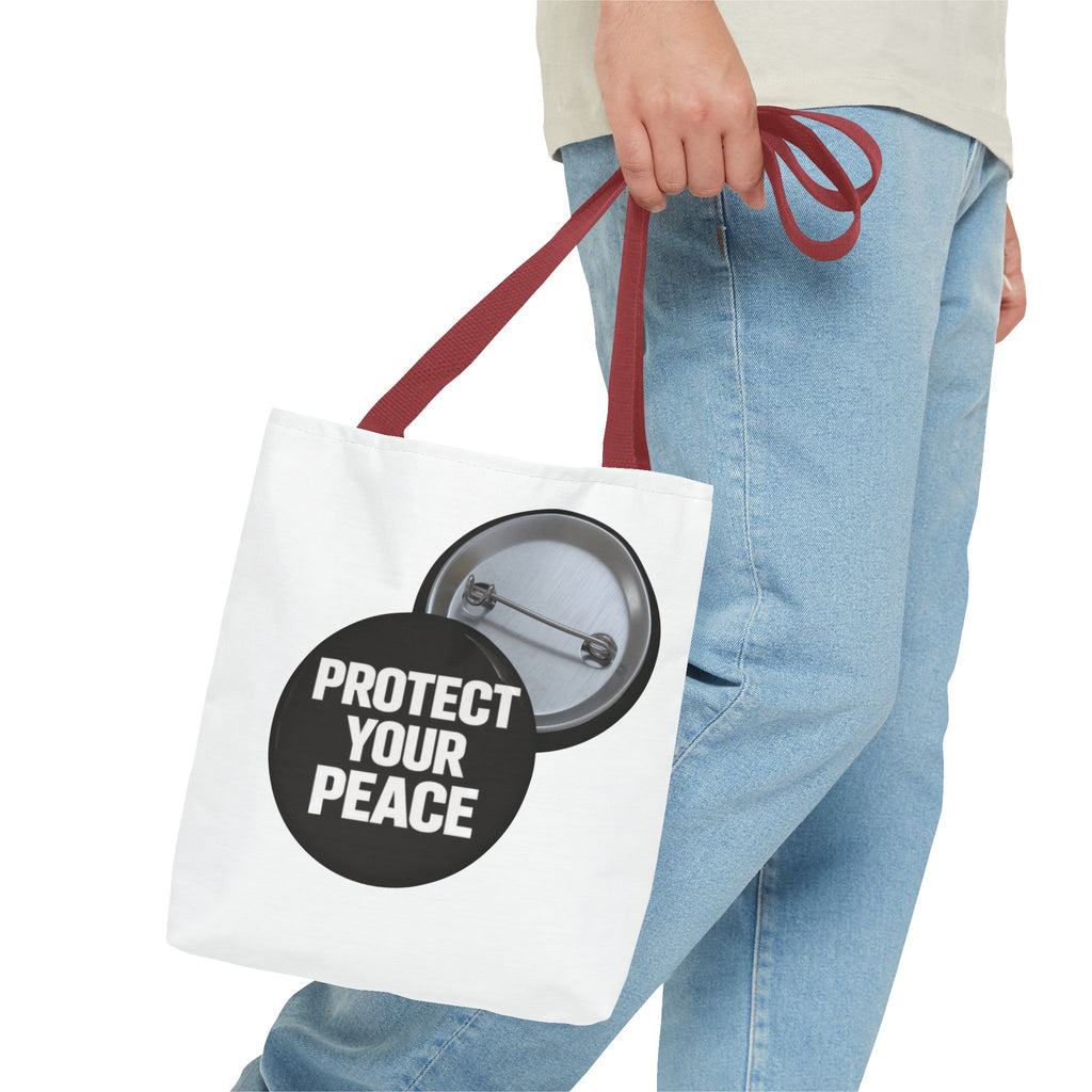 Tote — "Protect Your Peace" Button Design Cotton Tote Bag