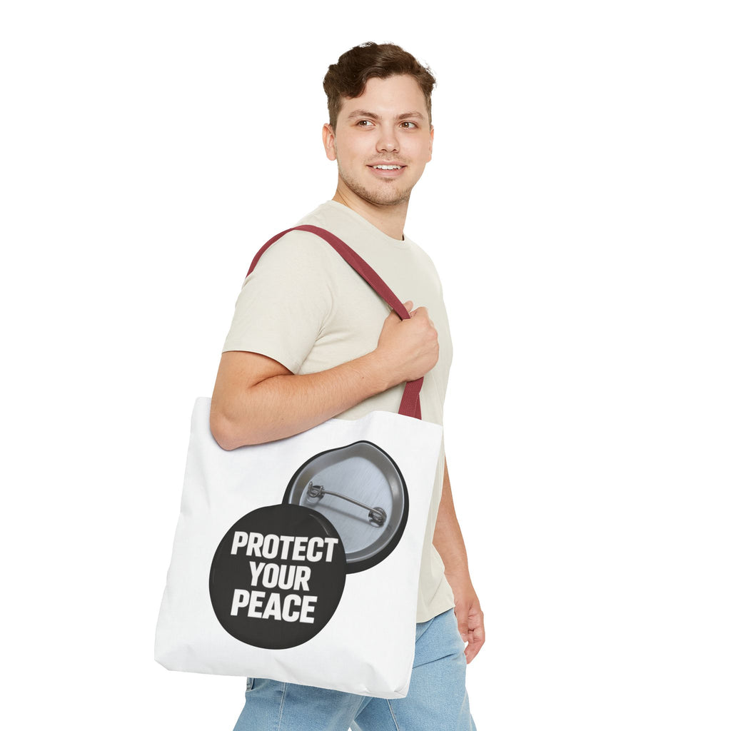 Tote — "Protect Your Peace" Button Design Cotton Tote Bag