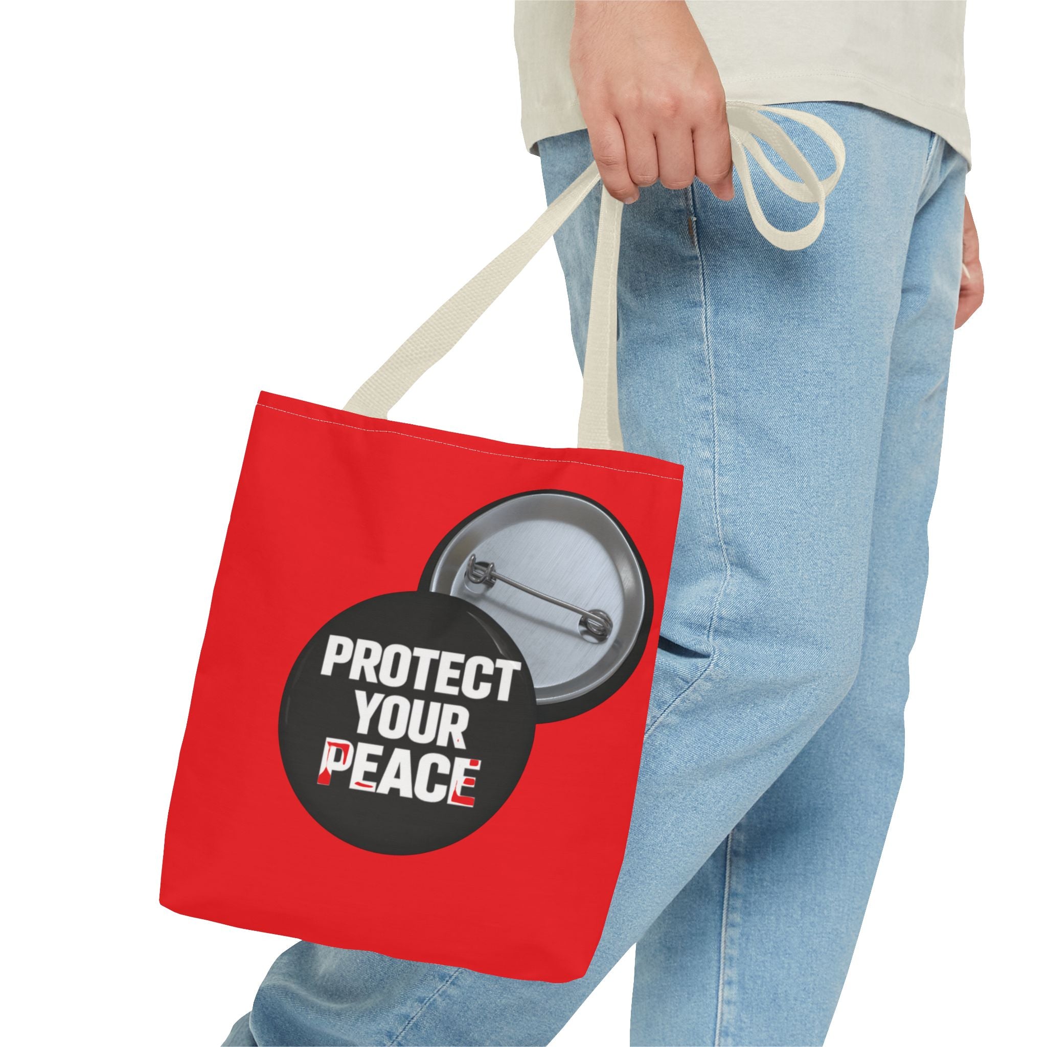 Tote Bag — "Protect Your Peace" Button Design All-Over Print Tote