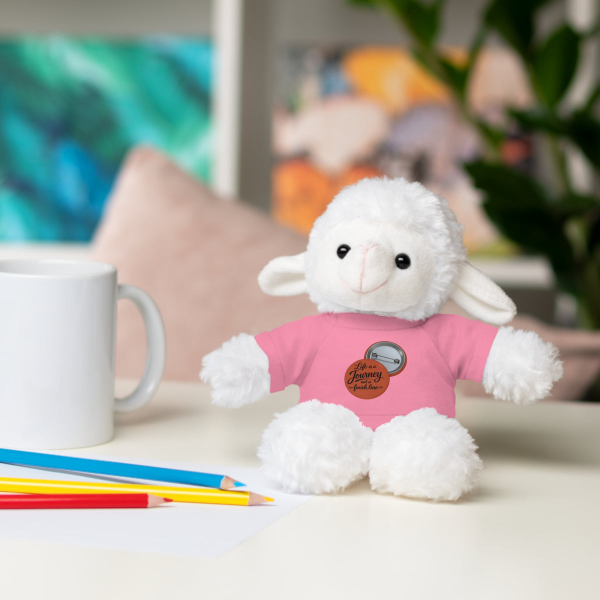 Life is a journey not a finish line. Plush Teddy Bear with Printed Tee — Cute Personalized Gift for Kids & Couples