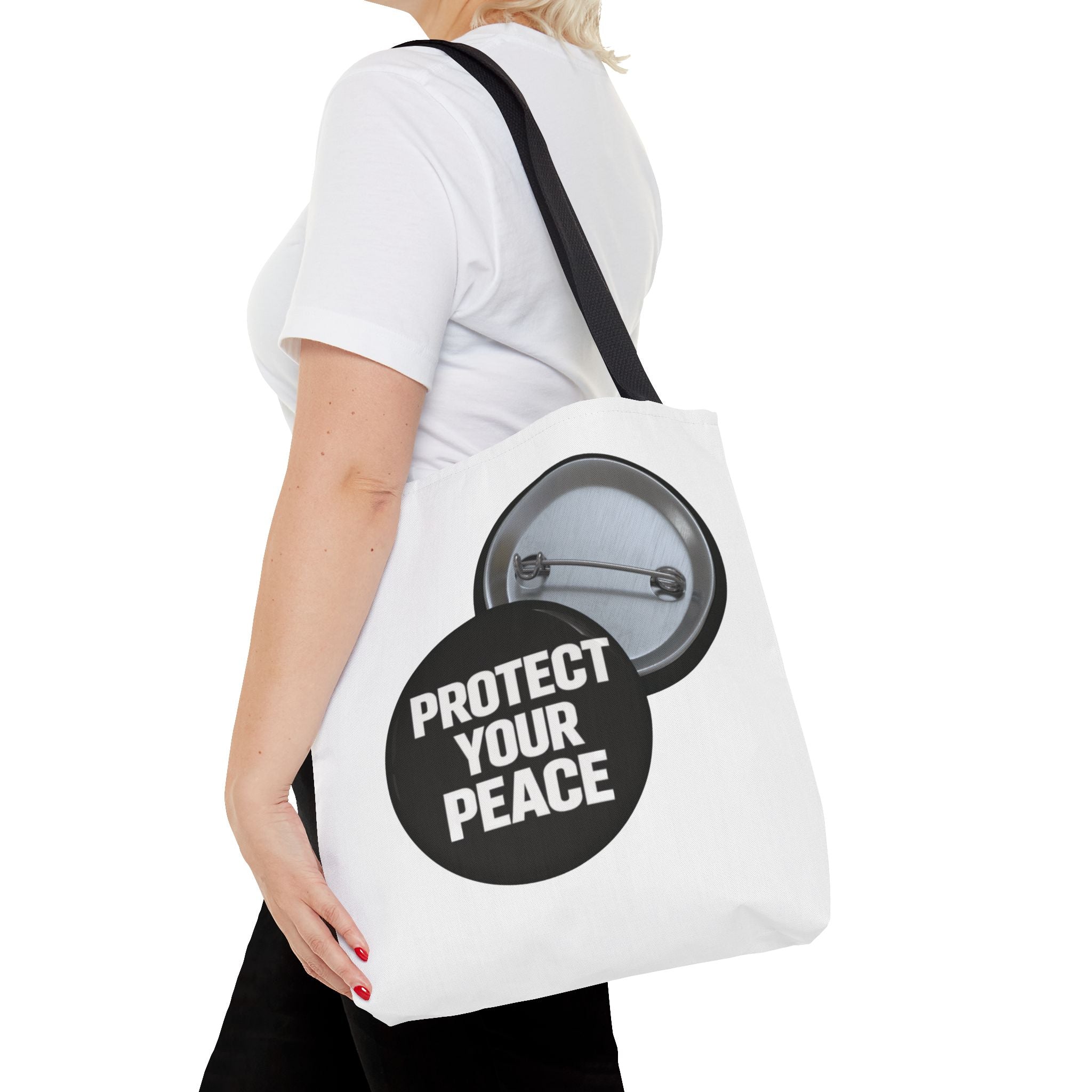 Tote — "Protect Your Peace" Button Design Cotton Tote Bag