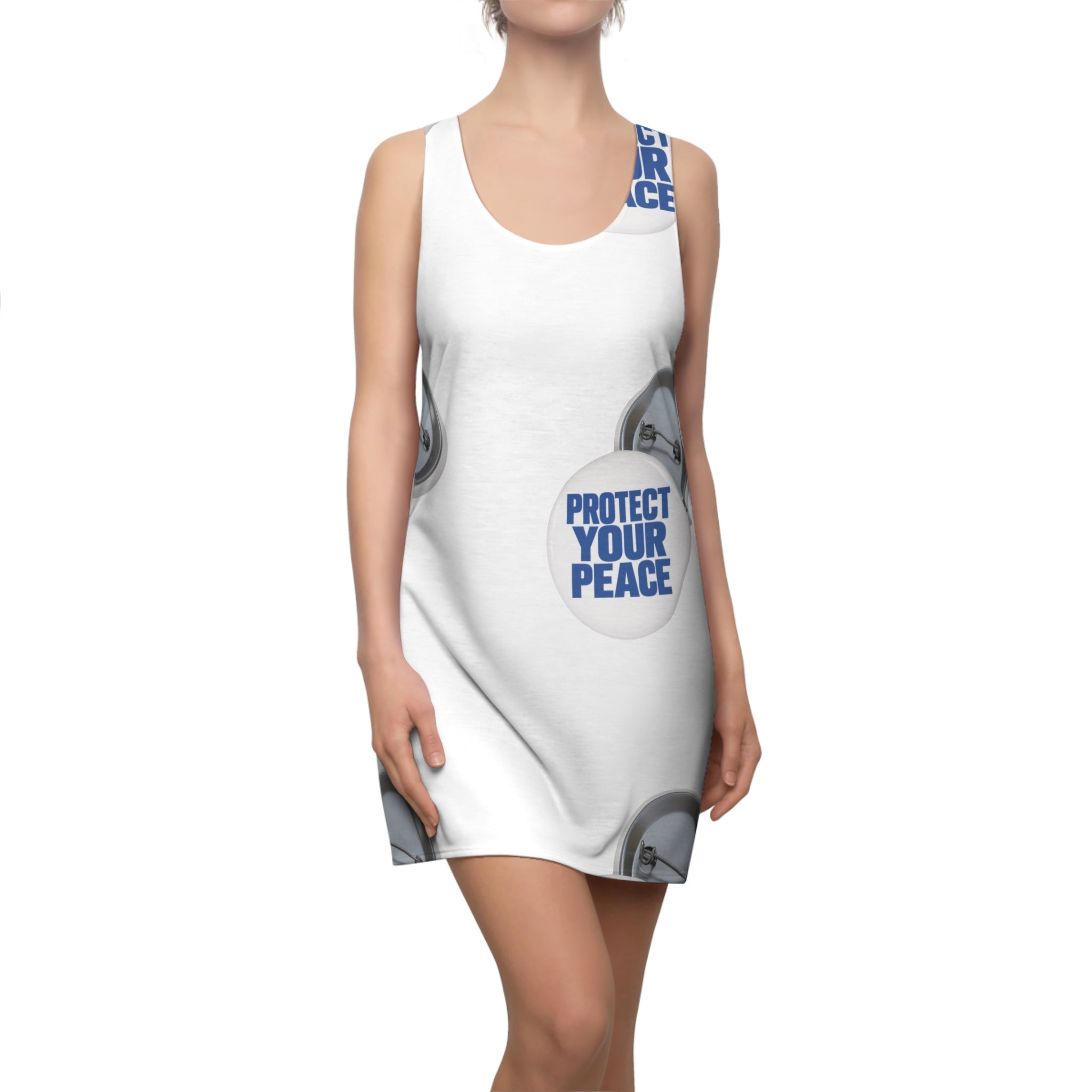 Protect Your Peace Racerback Dress — Button Pin Pattern All-Over Print