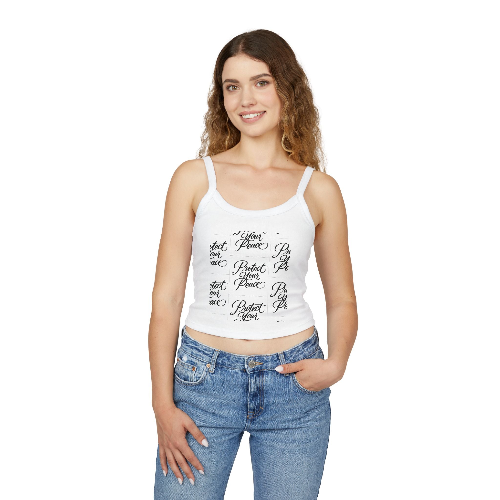 Crop Tank Top2 — "Protect Your Peace" Script Grid Graphic