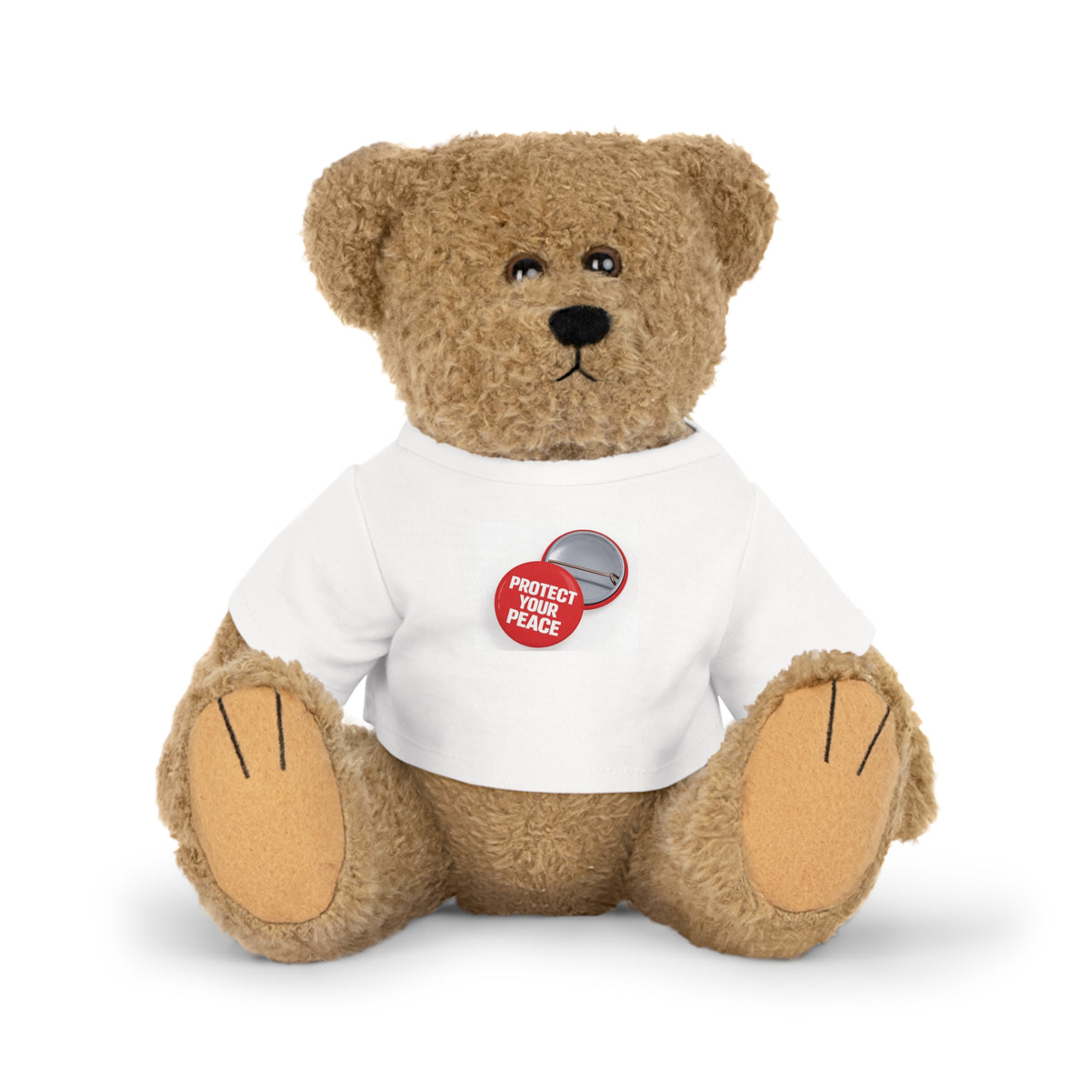 Teddy Bear Plush with “Protect Peace” Button Tee