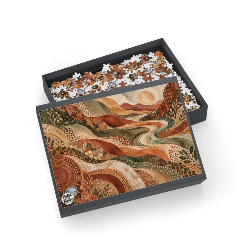 Scenic Earth Tones Puzzle — Abstract River Landscape (96/252/500/1000 pcs)