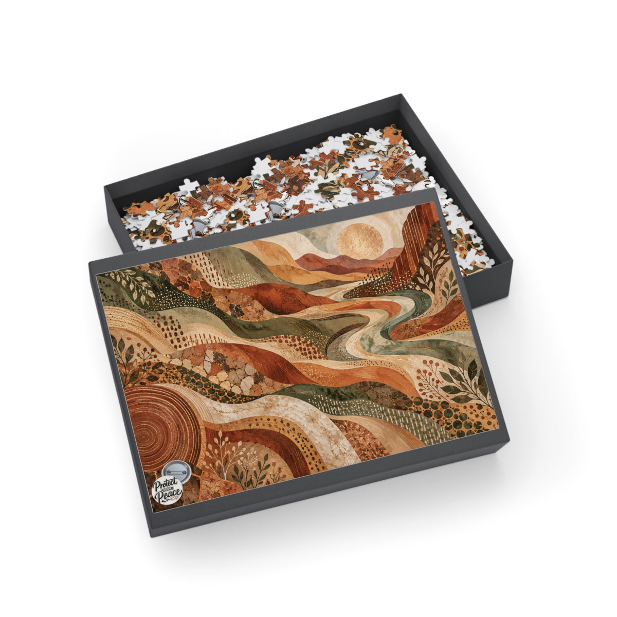 Scenic Earth Tones Puzzle — Abstract River Landscape (96/252/500/1000 pcs)