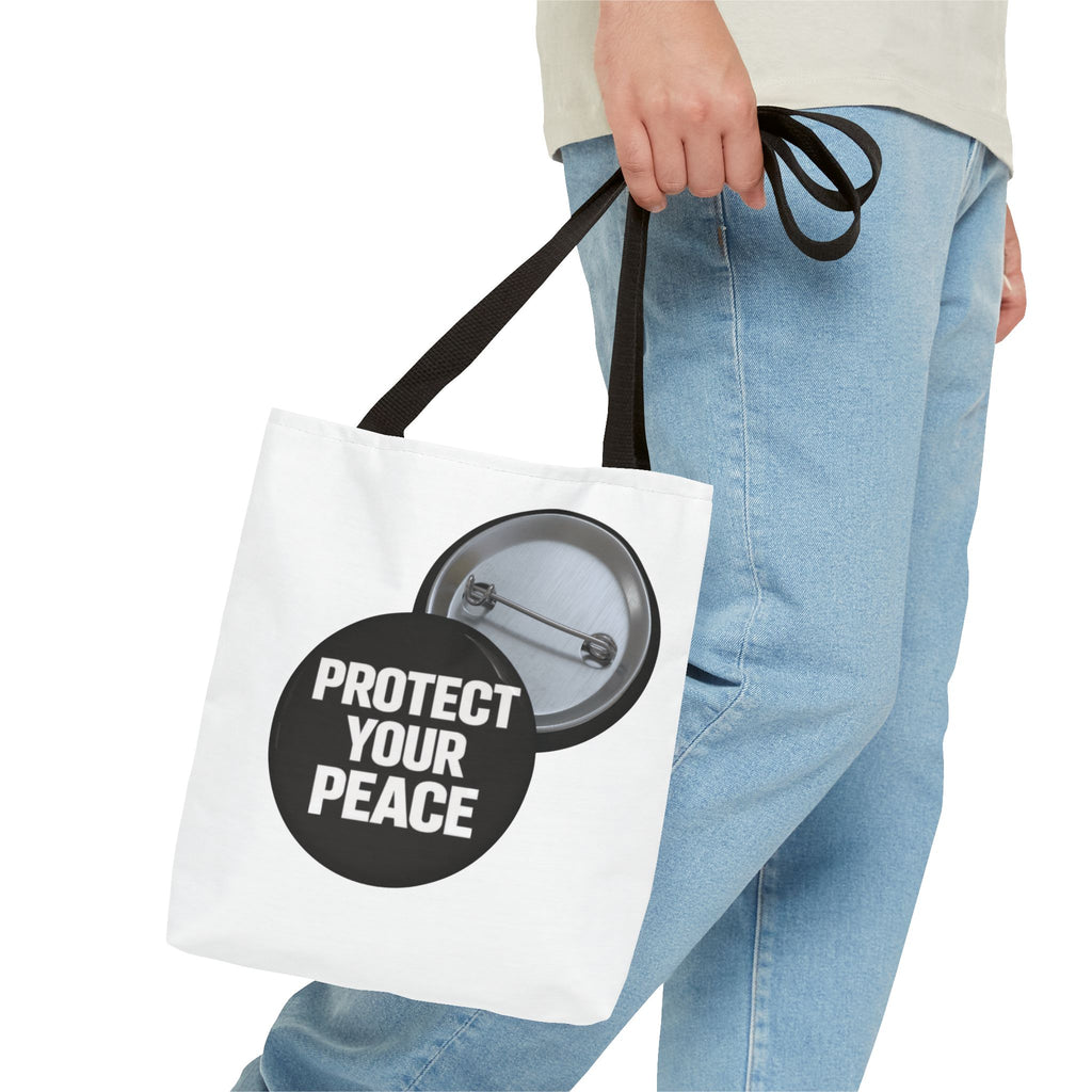 Tote — "Protect Your Peace" Button Design Cotton Tote Bag