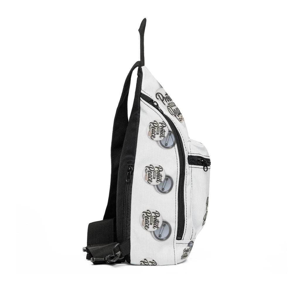 Protect Your Peace Sling Bag — White Crossbody Bag with 'Protect Your Peace' Badge Design