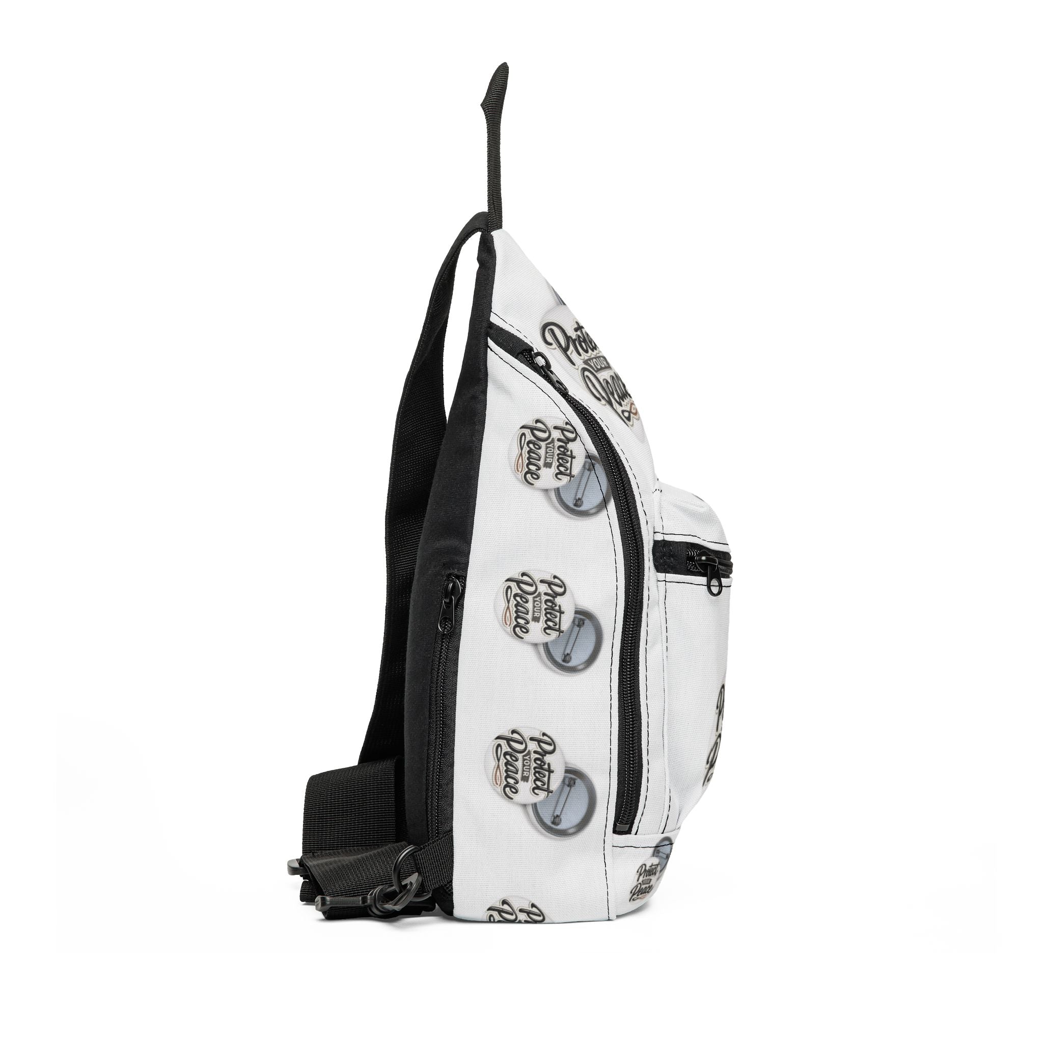 Protect Your Peace Sling Bag — White Crossbody Bag with 'Protect Your Peace' Badge Design