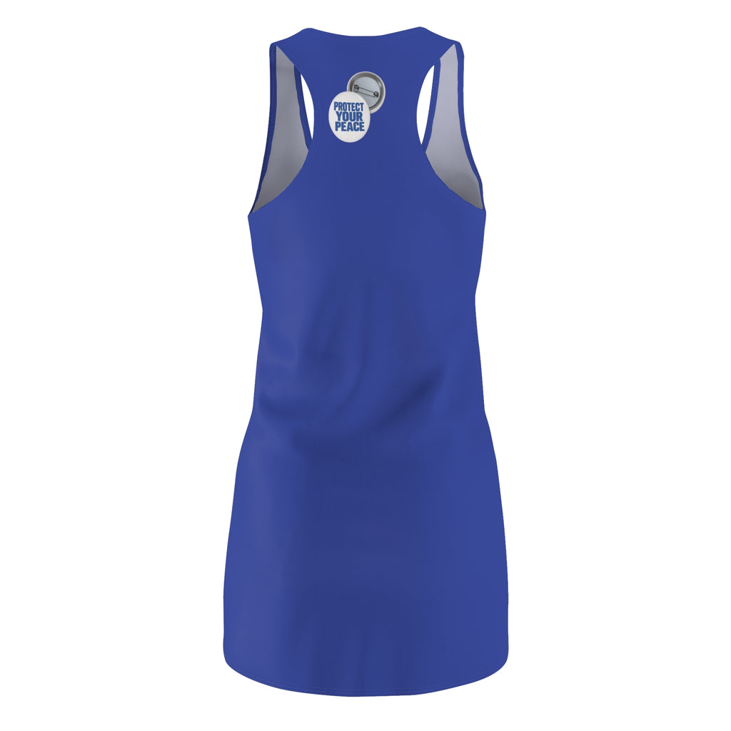 Racerback Dress — ' Protect your Peace' Button Pattern — Blue