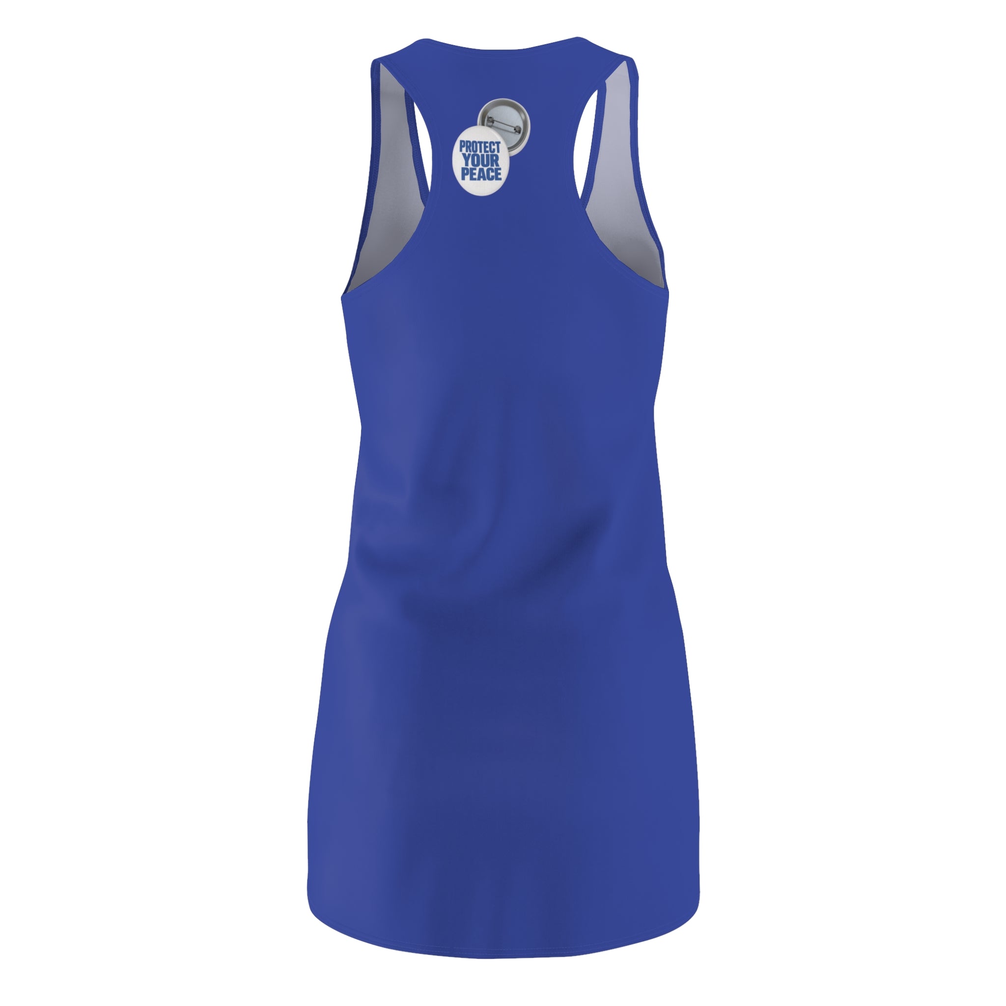 Racerback Dress — ' Protect your Peace' Button Pattern — Blue