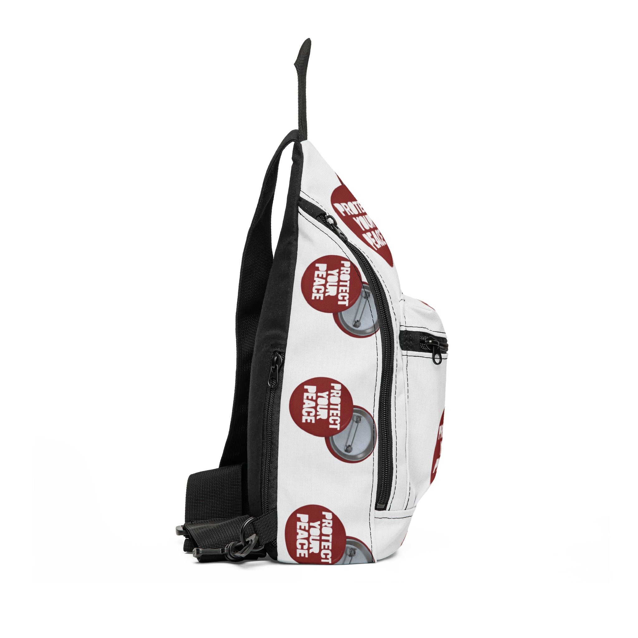 Protect Your Peace Sling Bag – White Repeating Badge Design