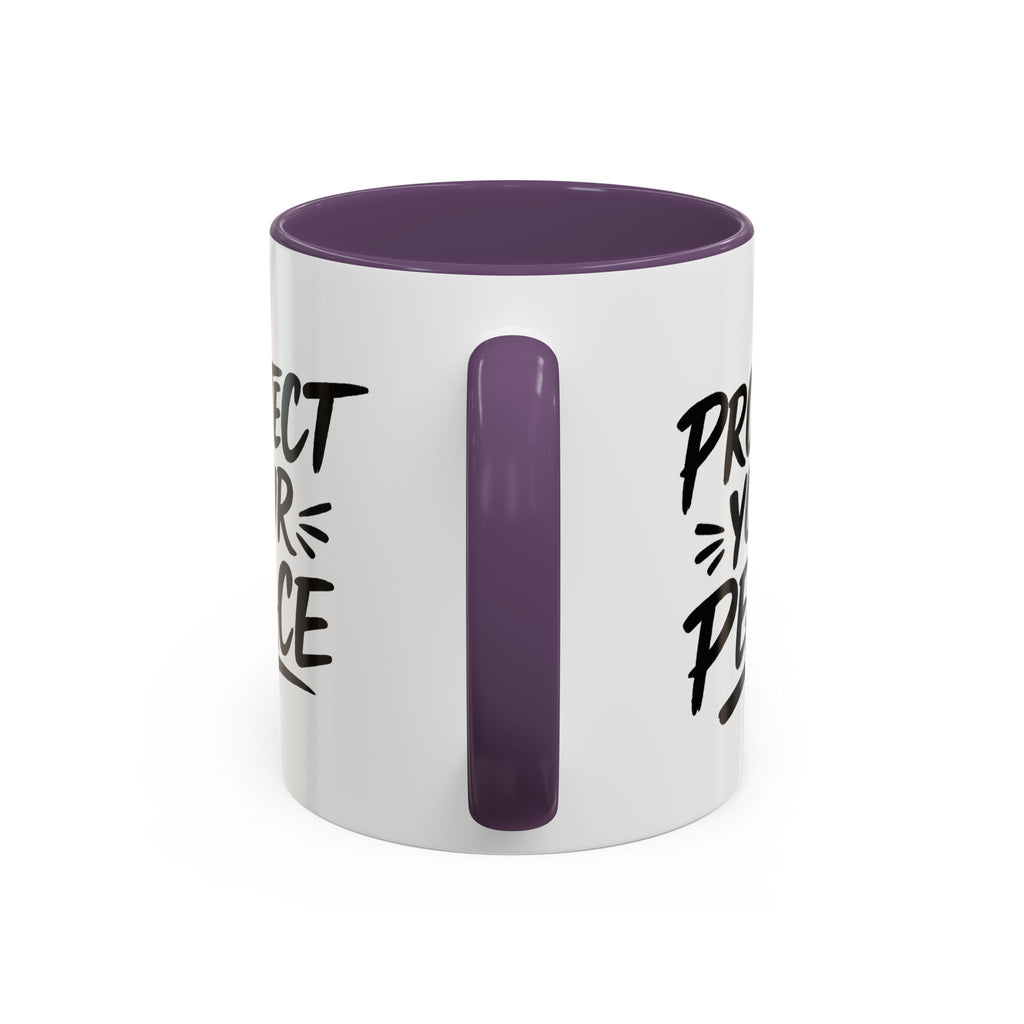 Protect Your Peace Accent Coffee Mug — Inspirational Black & White Ceramic