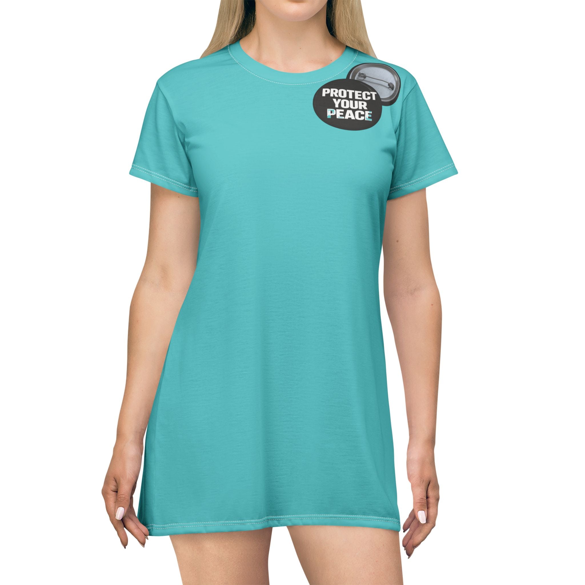 Protect Your Peace T-Shirt Dress — Empowering Button Graphic AOP