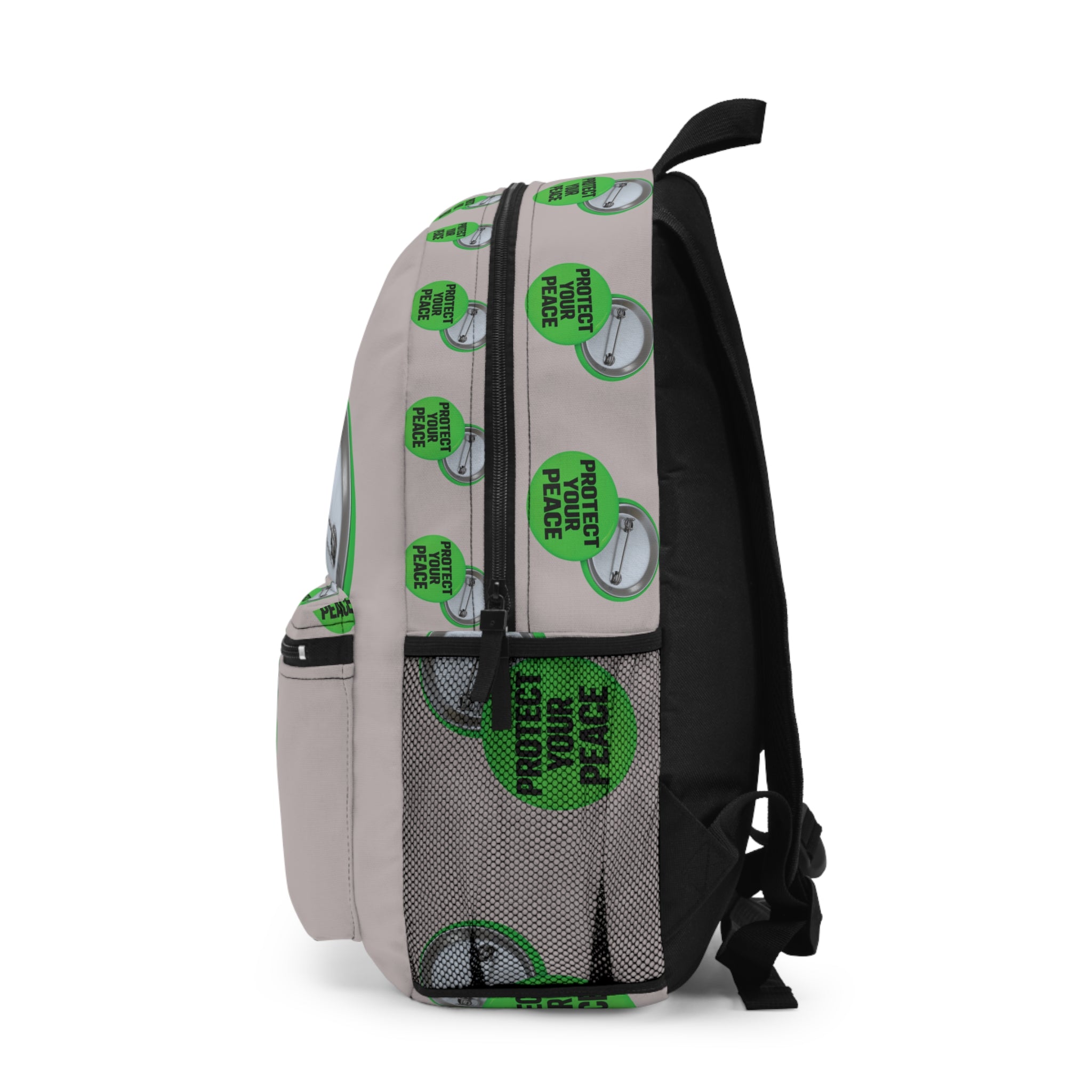 Protect Your Peace Backpack — Green Button Pattern Daypack