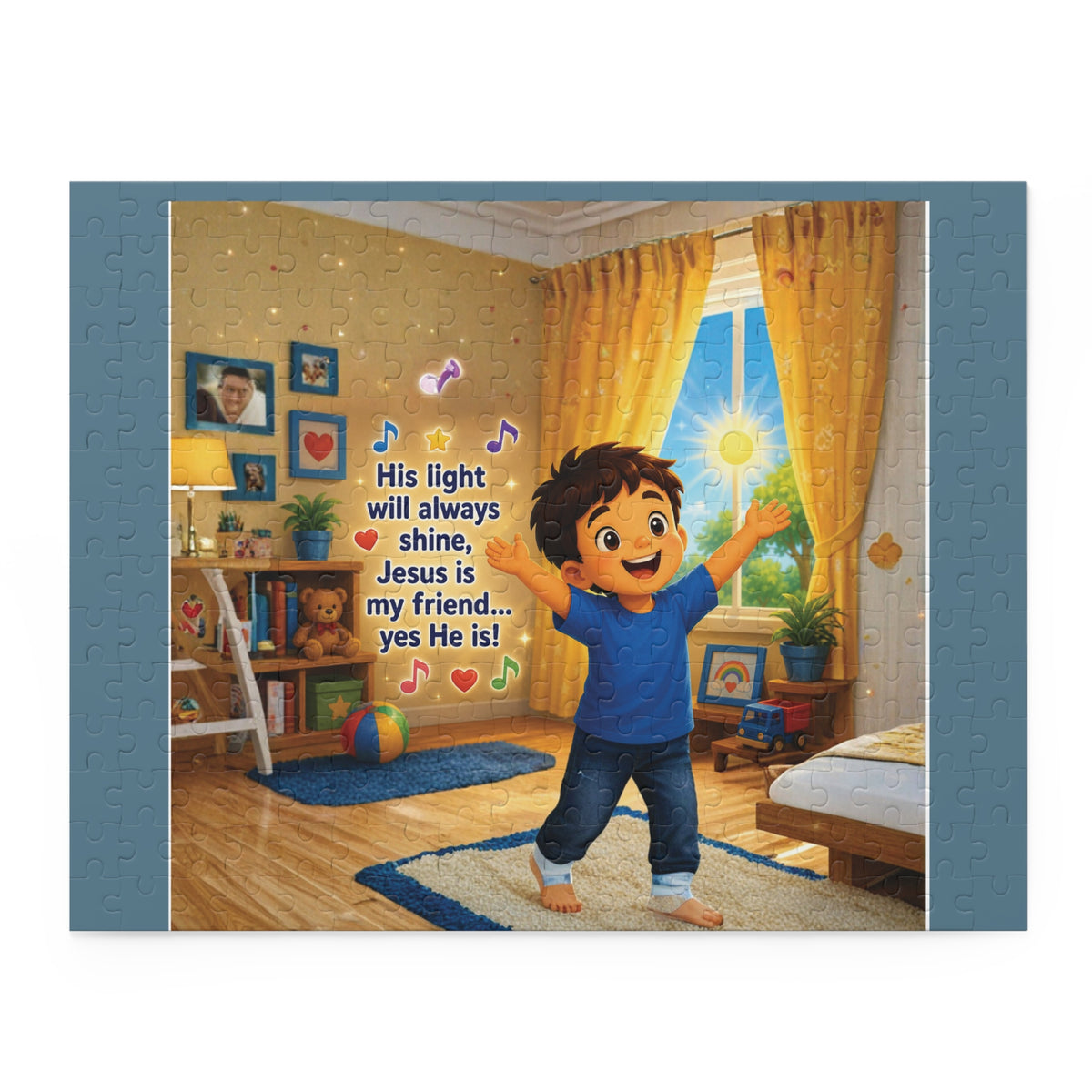 Children's Christian Puzzle — "His light will always shine, Jesus is my friend... yes He is!" (120/252/500 pcs)